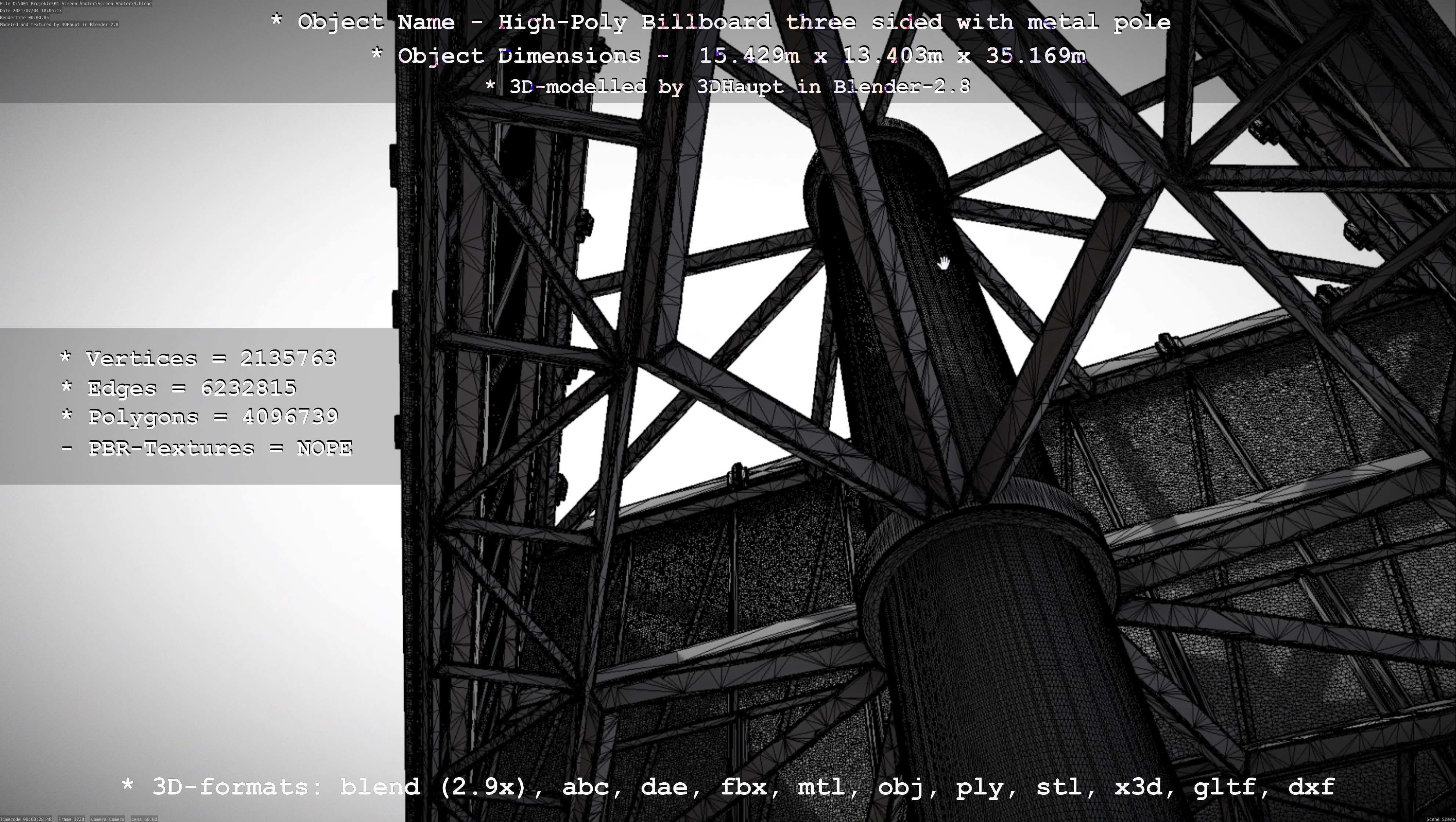 Billboard Three Sided with Metal Pole High-Poly 3D model_89