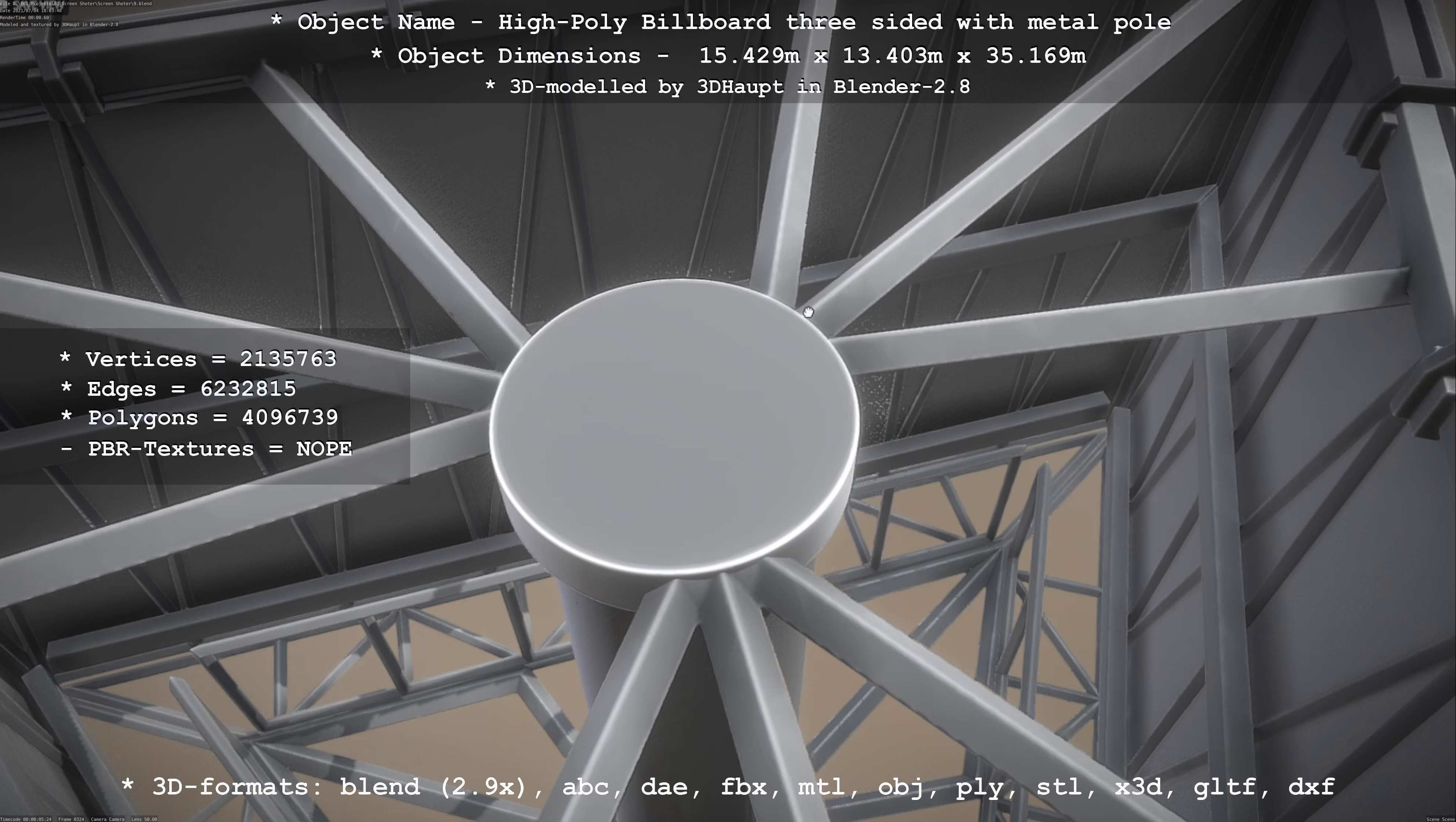 Billboard Three Sided with Metal Pole High-Poly 3D model_25