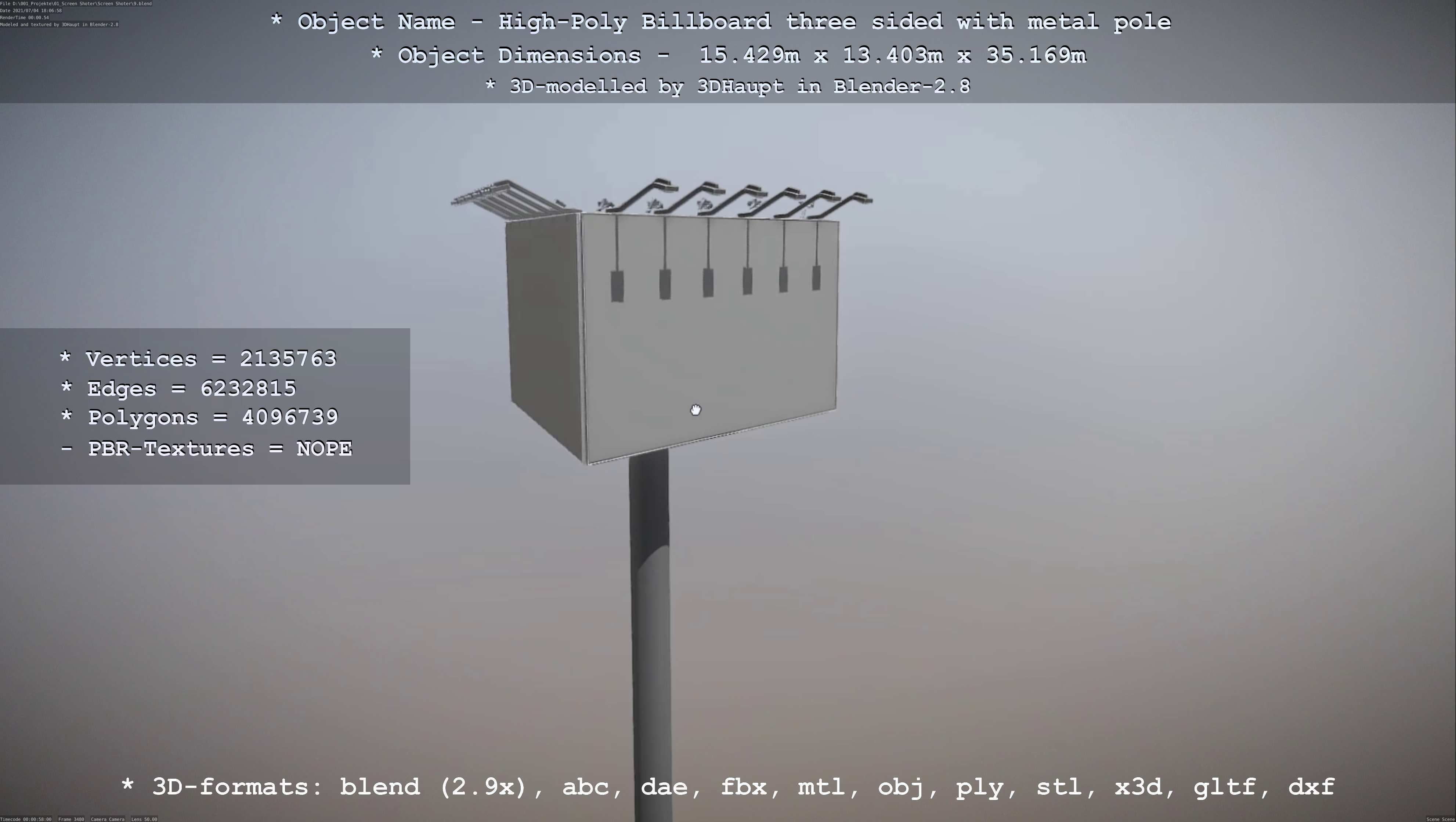 Billboard Three Sided with Metal Pole High-Poly 3D model_136