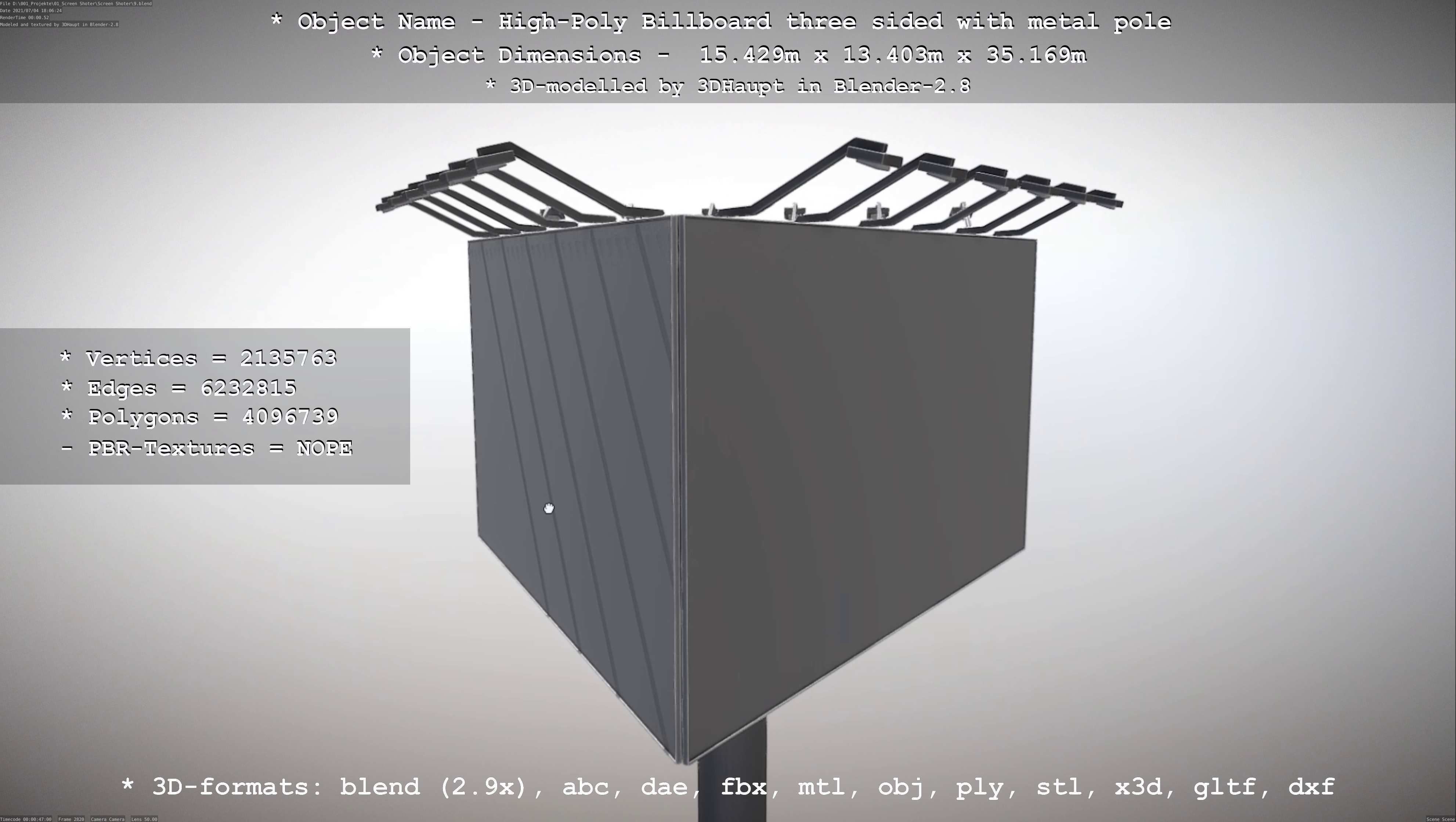 Billboard Three Sided with Metal Pole High-Poly 3D model_13