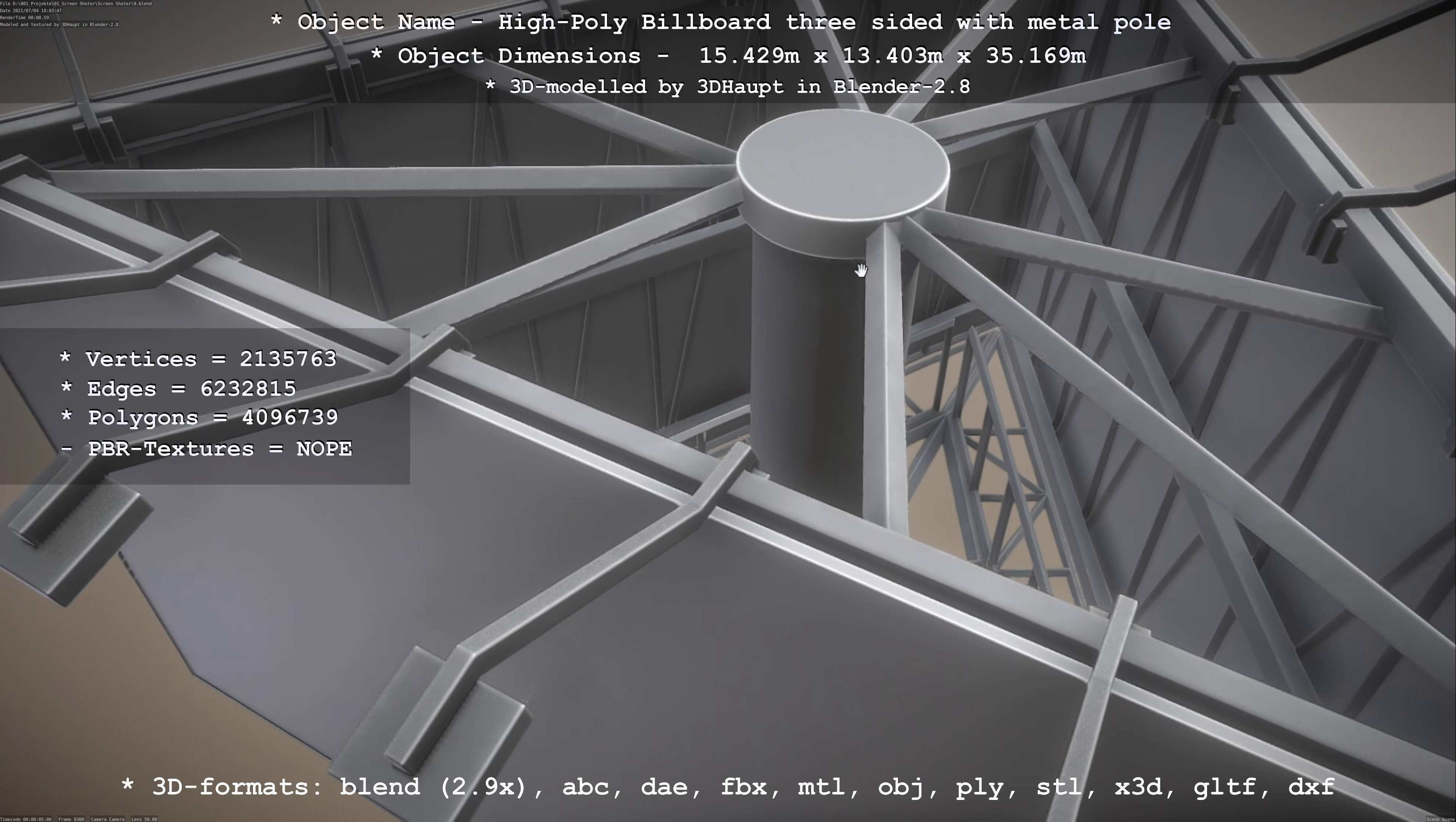 Billboard Three Sided with Metal Pole High-Poly 3D model_24