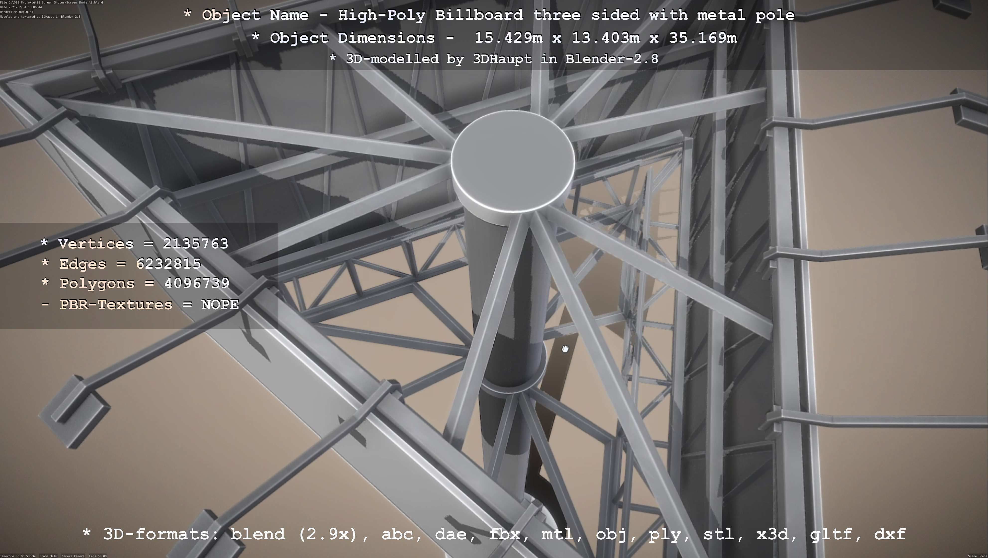 Billboard Three Sided with Metal Pole High-Poly 3D model_130