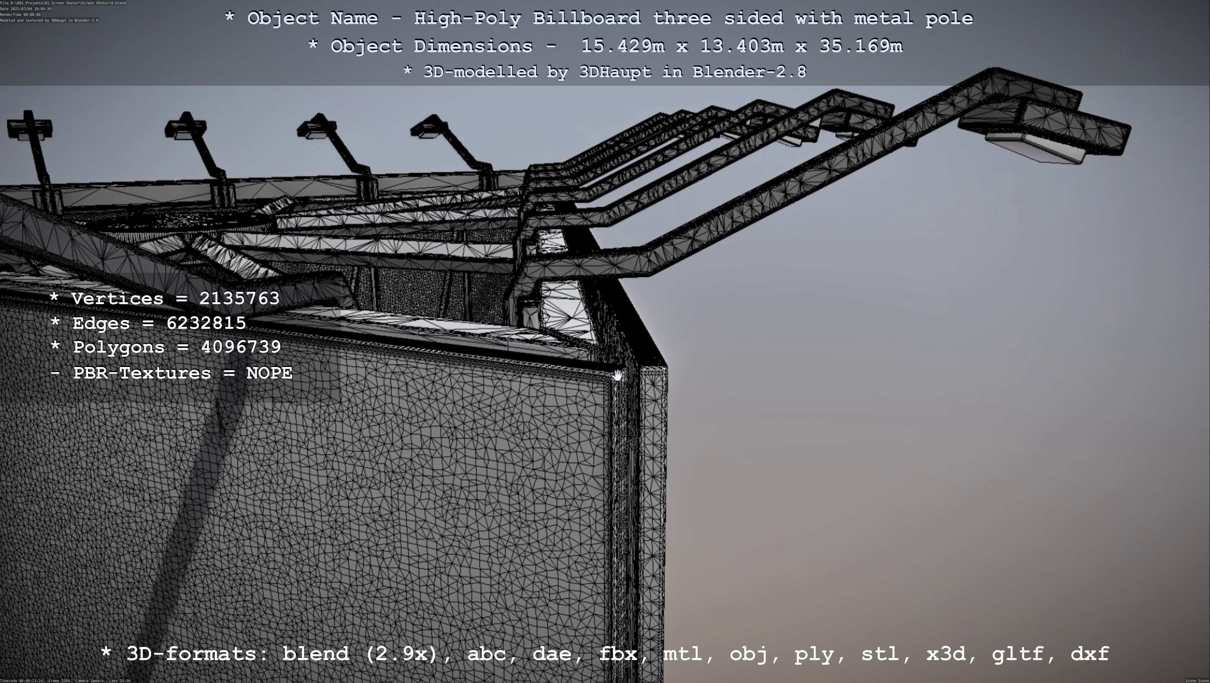 Billboard Three Sided with Metal Pole High-Poly 3D model_41