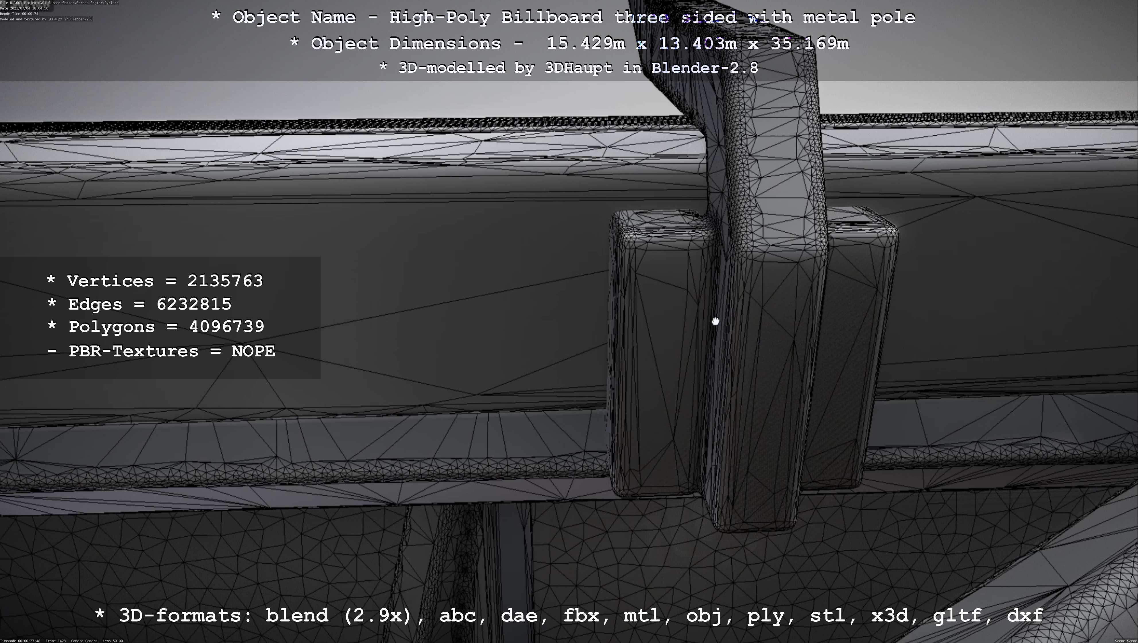 Billboard Three Sided with Metal Pole High-Poly 3D model_44