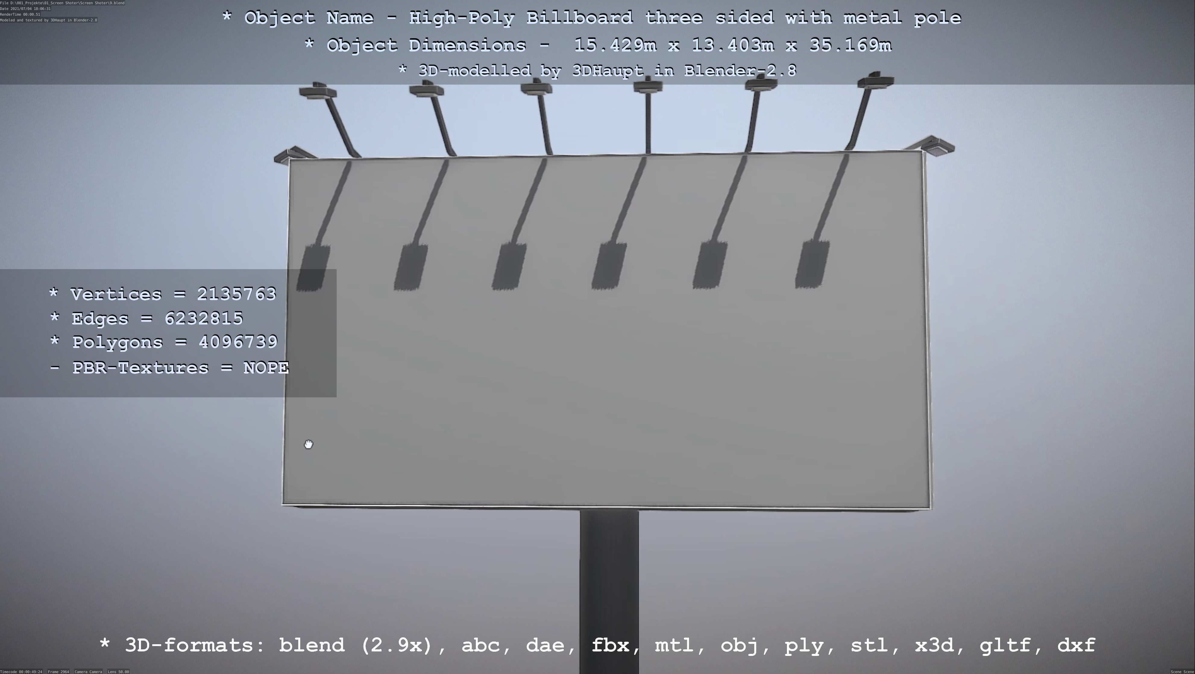 Billboard Three Sided with Metal Pole High-Poly 3D model_5