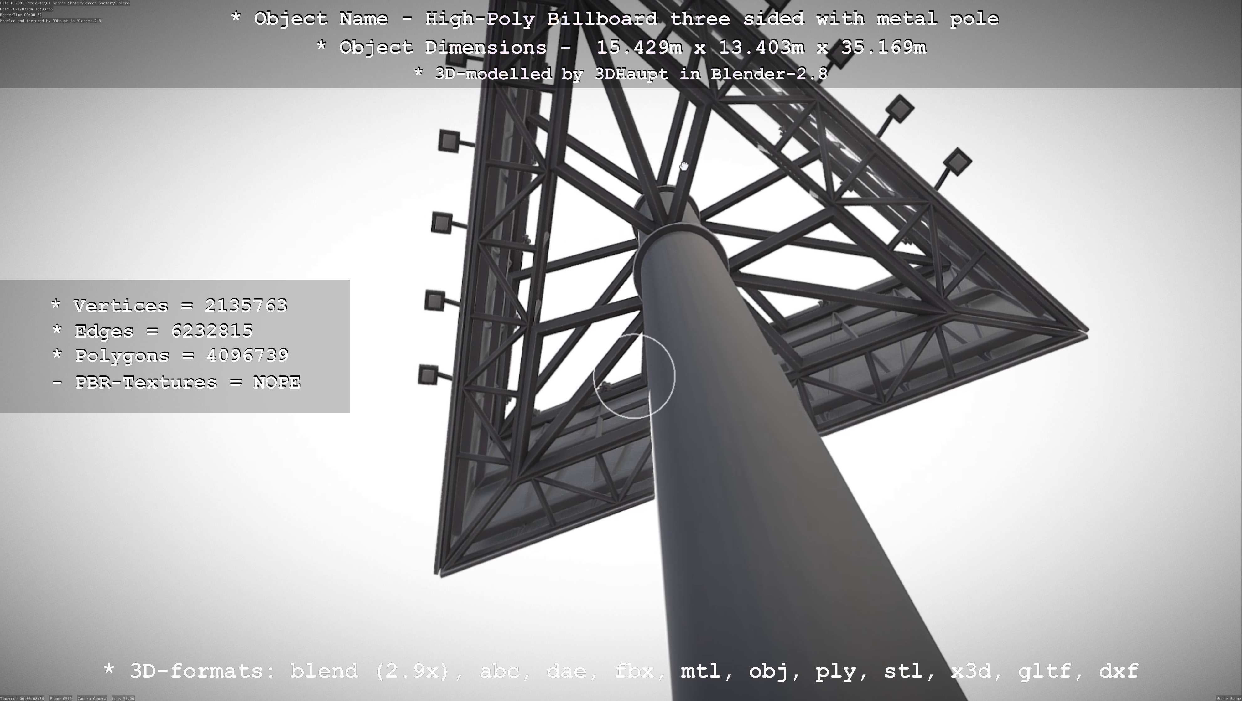 Billboard Three Sided with Metal Pole High-Poly 3D model_2