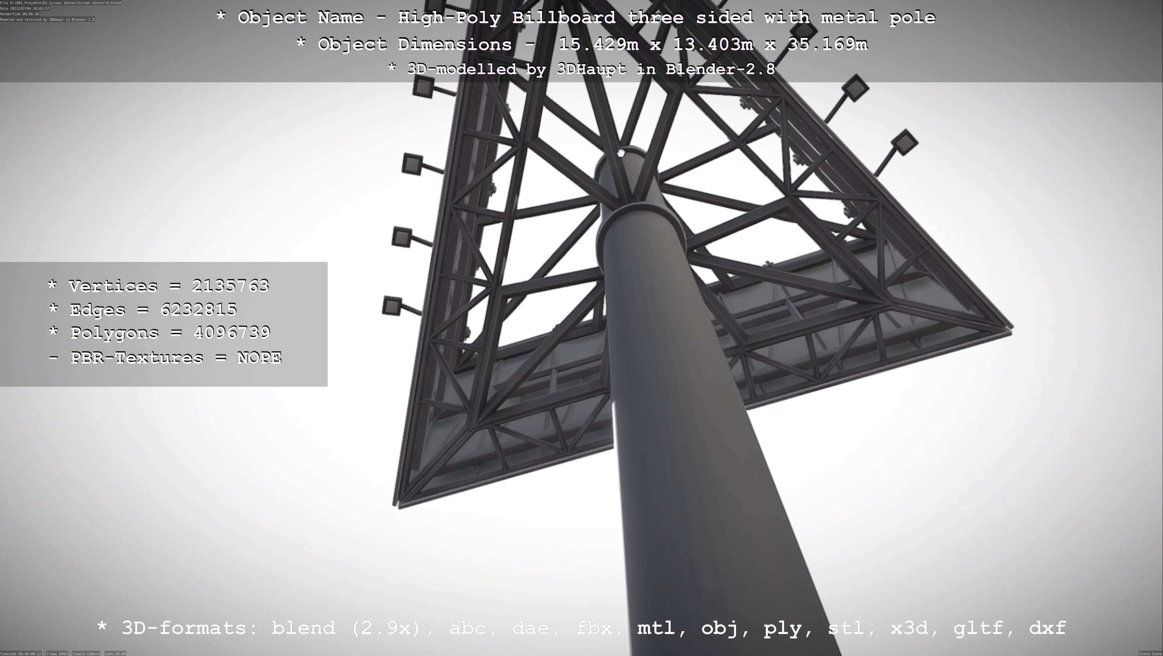 Billboard Three Sided with Metal Pole High-Poly 3D model_59