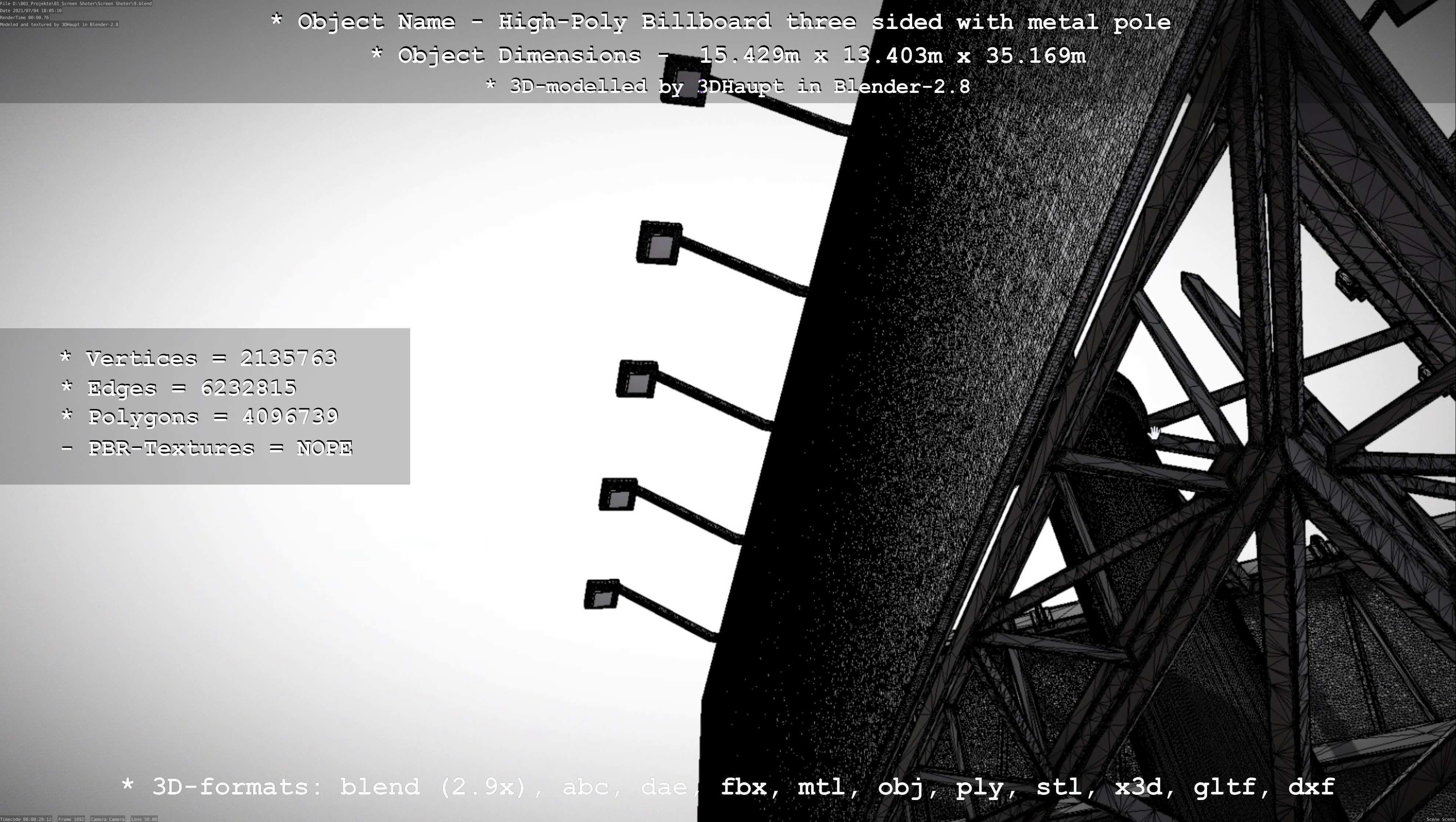 Billboard Three Sided with Metal Pole High-Poly 3D model_88