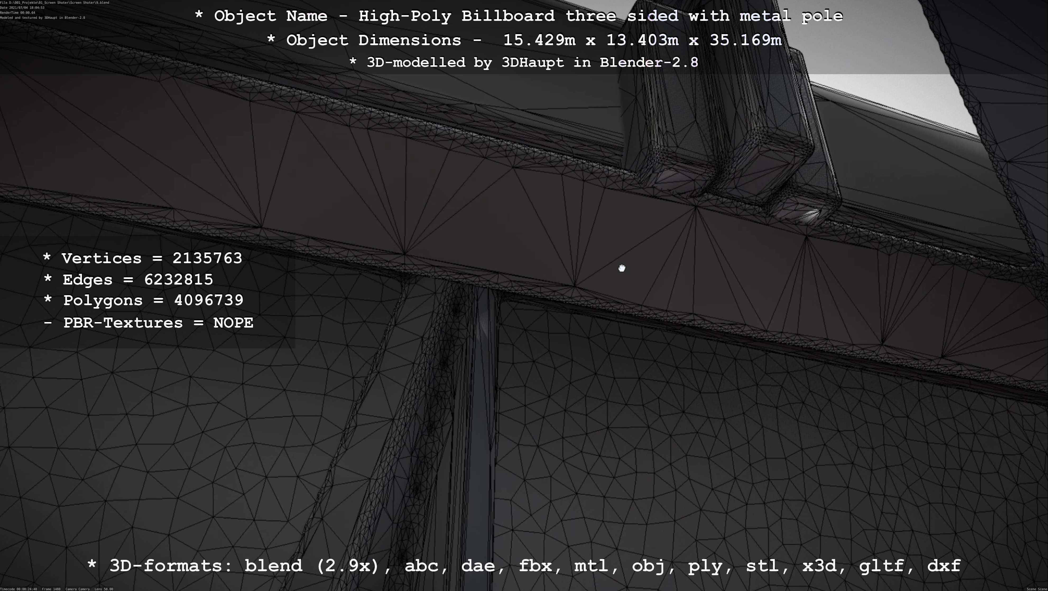 Billboard Three Sided with Metal Pole High-Poly 3D model_81