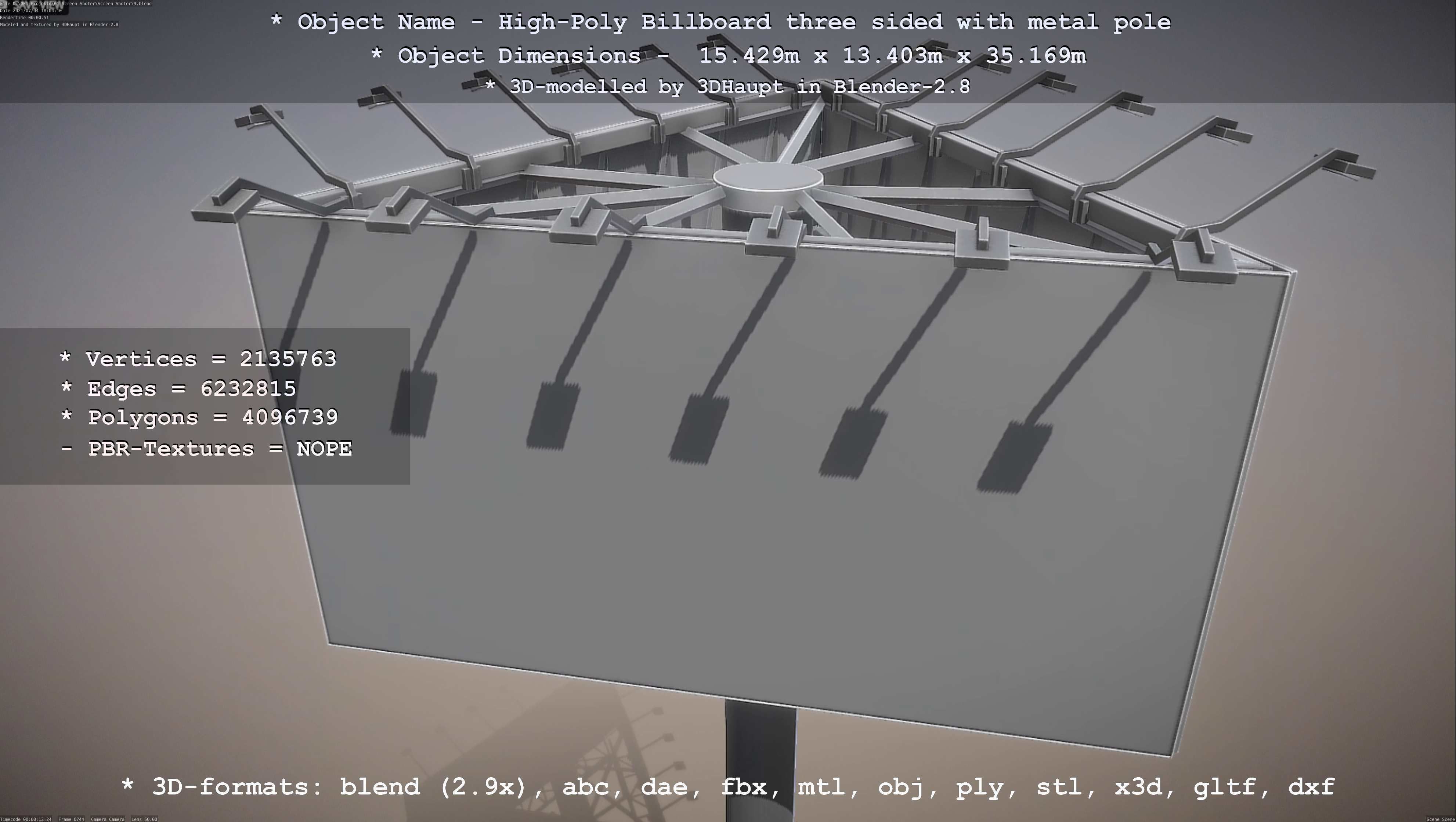 Billboard Three Sided with Metal Pole High-Poly 3D model_30