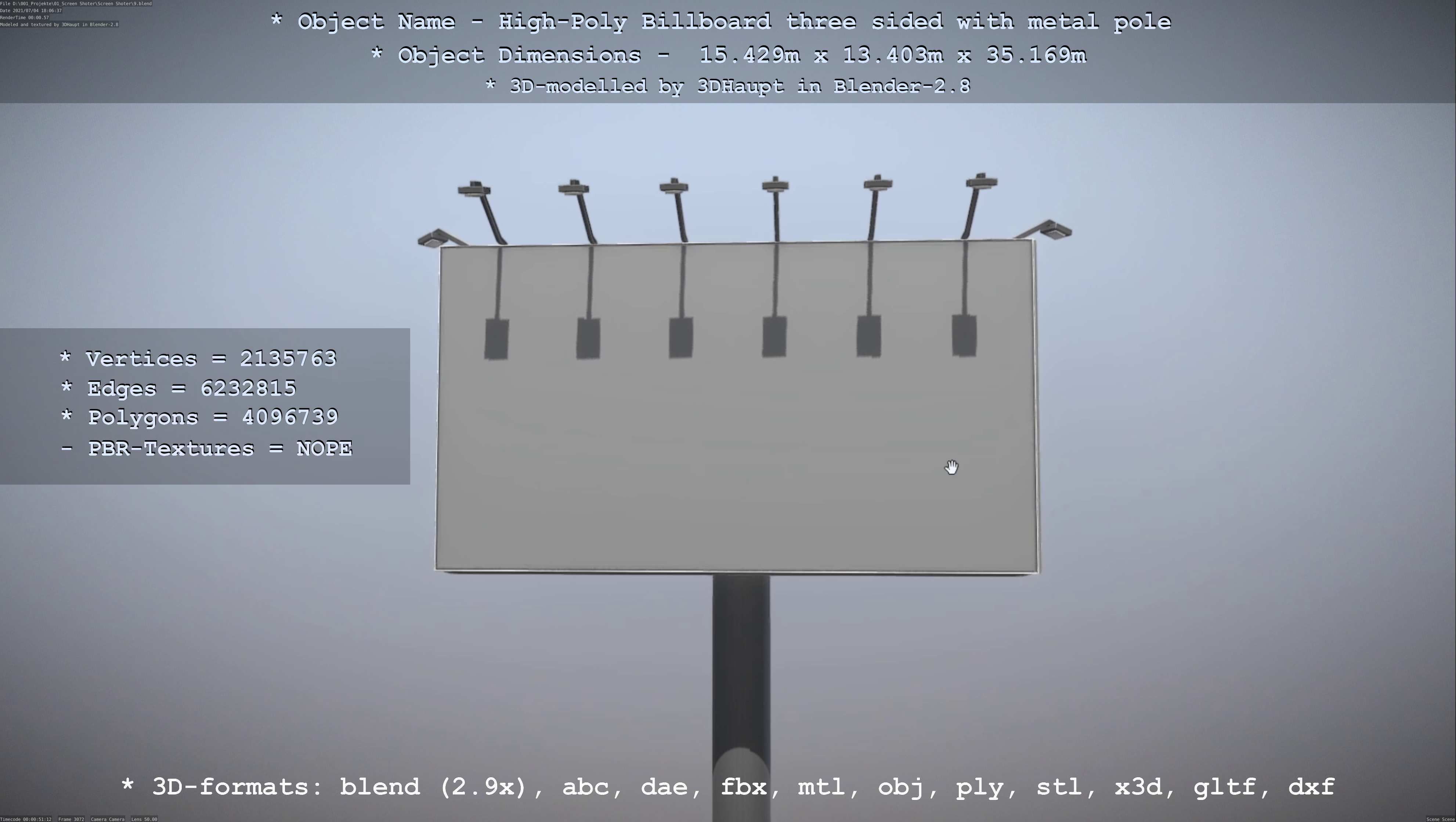 Billboard Three Sided with Metal Pole High-Poly 3D model_125