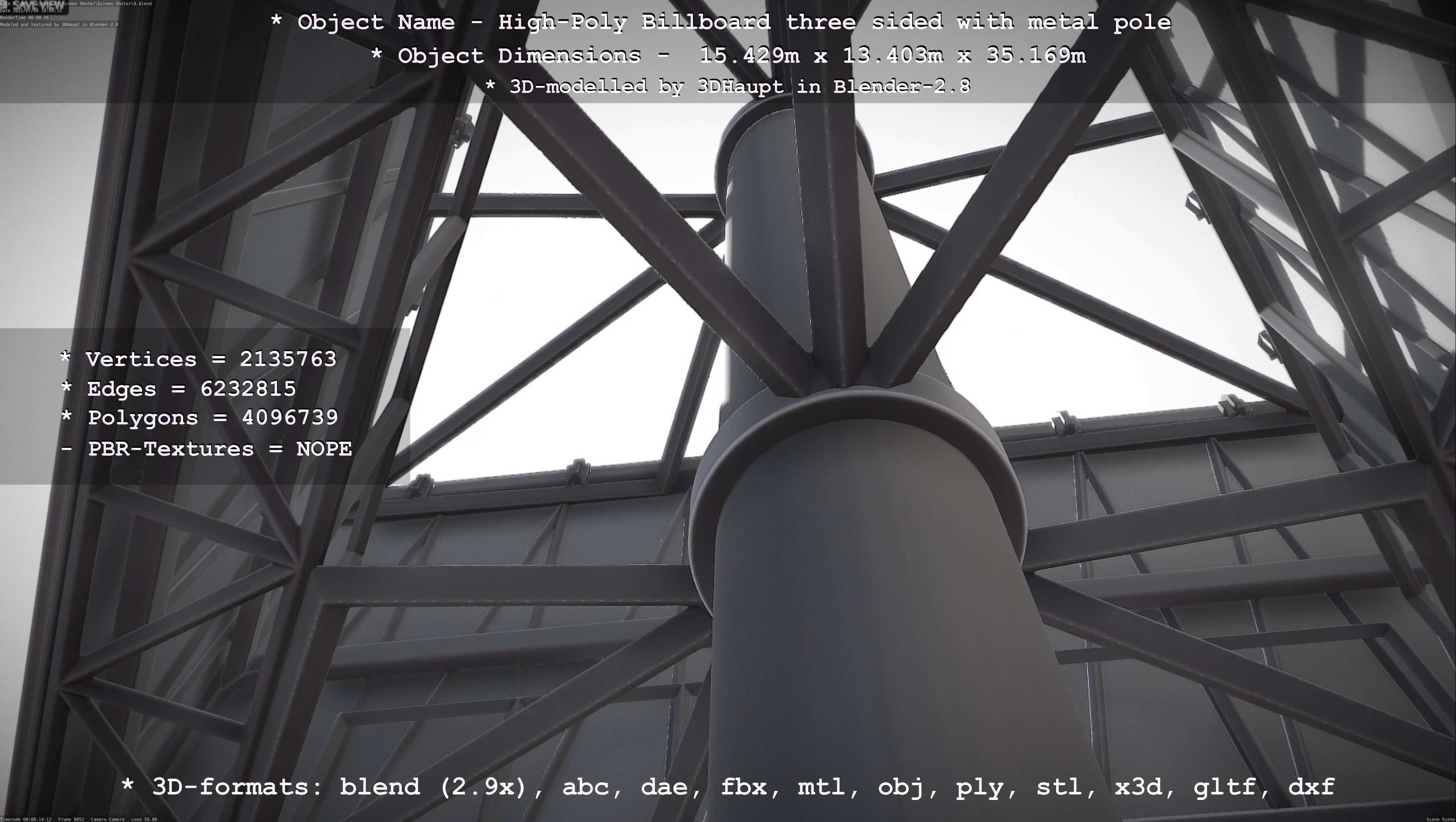 Billboard Three Sided with Metal Pole High-Poly 3D model_32