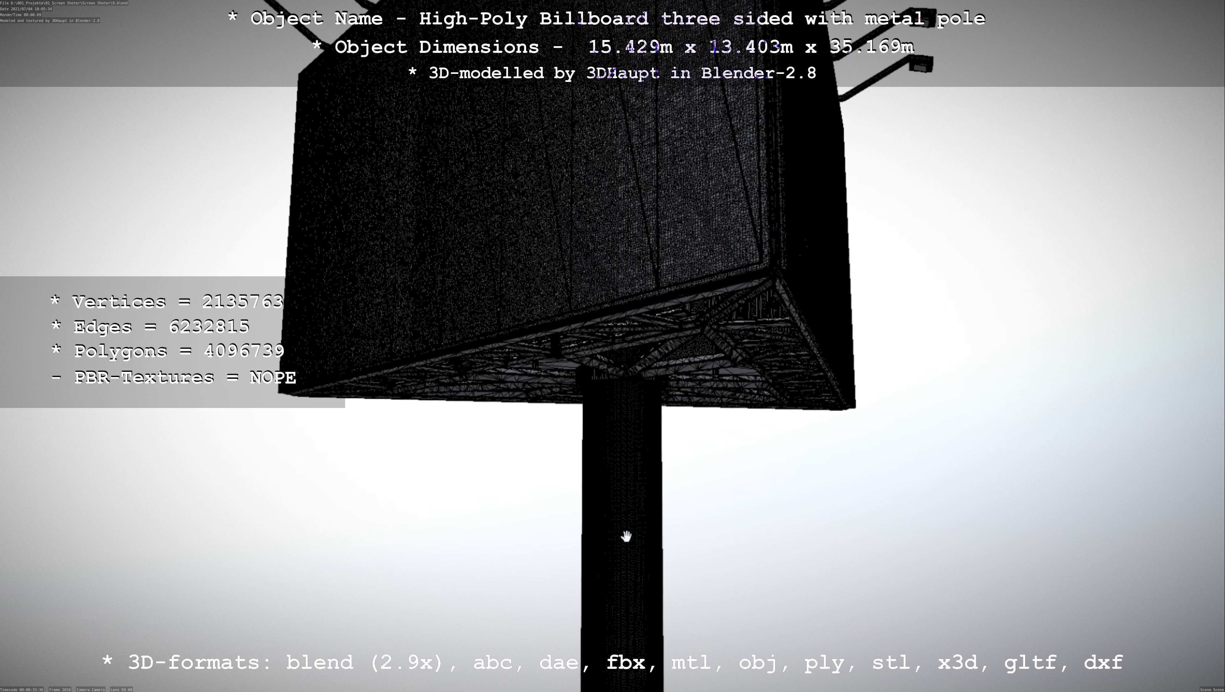 Billboard Three Sided with Metal Pole High-Poly 3D model_93