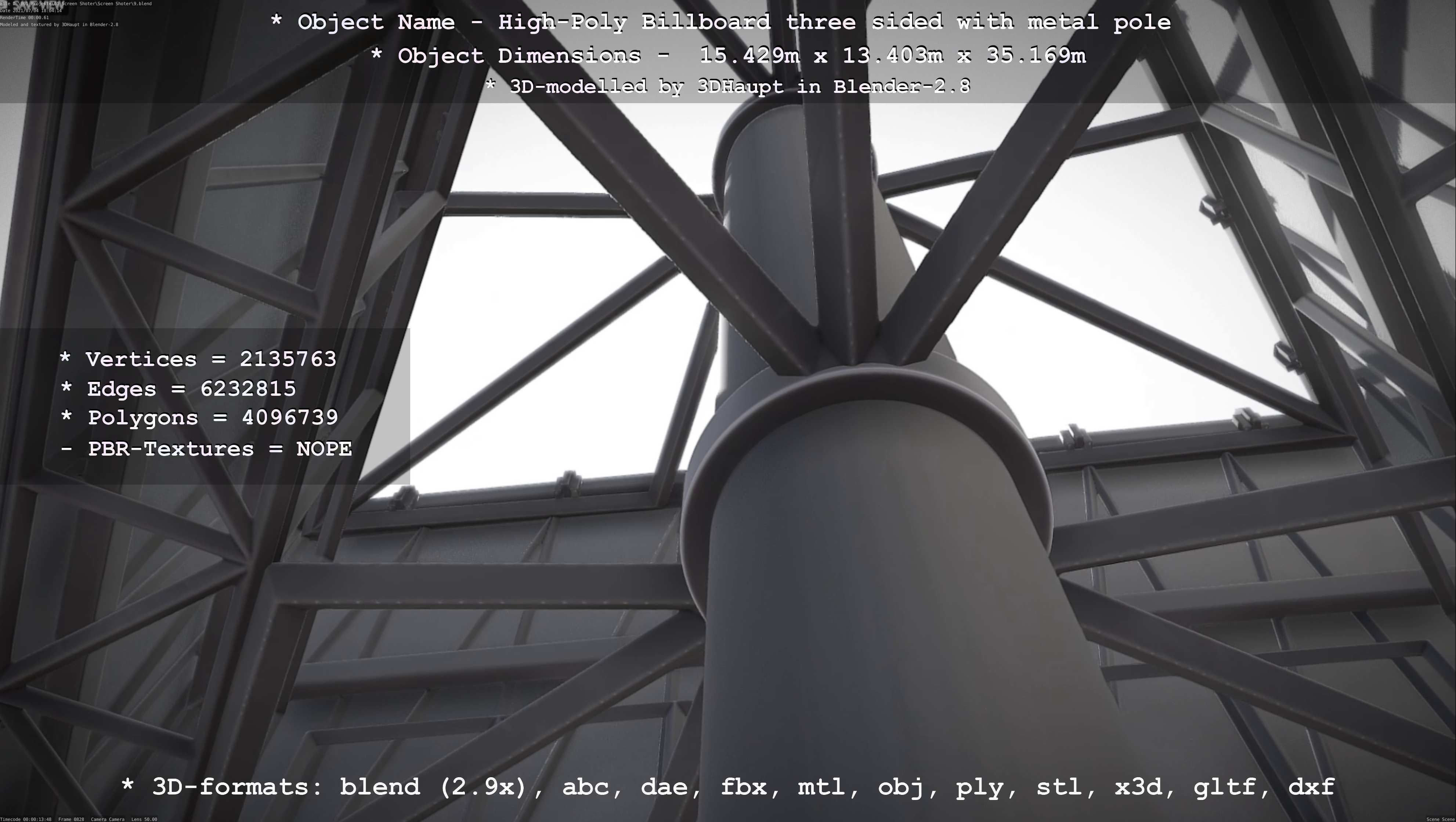 Billboard Three Sided with Metal Pole High-Poly 3D model_67