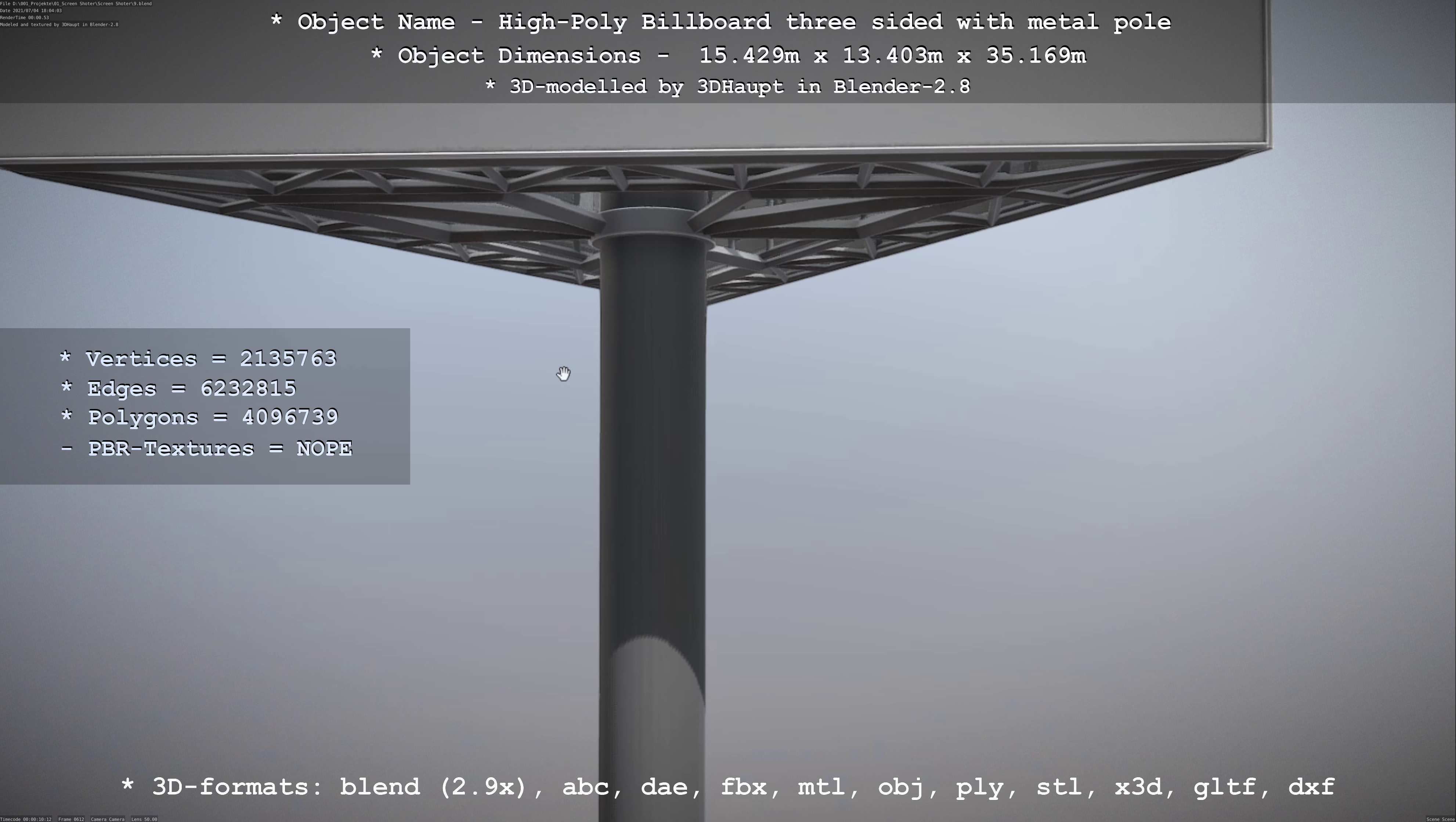 Billboard Three Sided with Metal Pole High-Poly 3D model_28