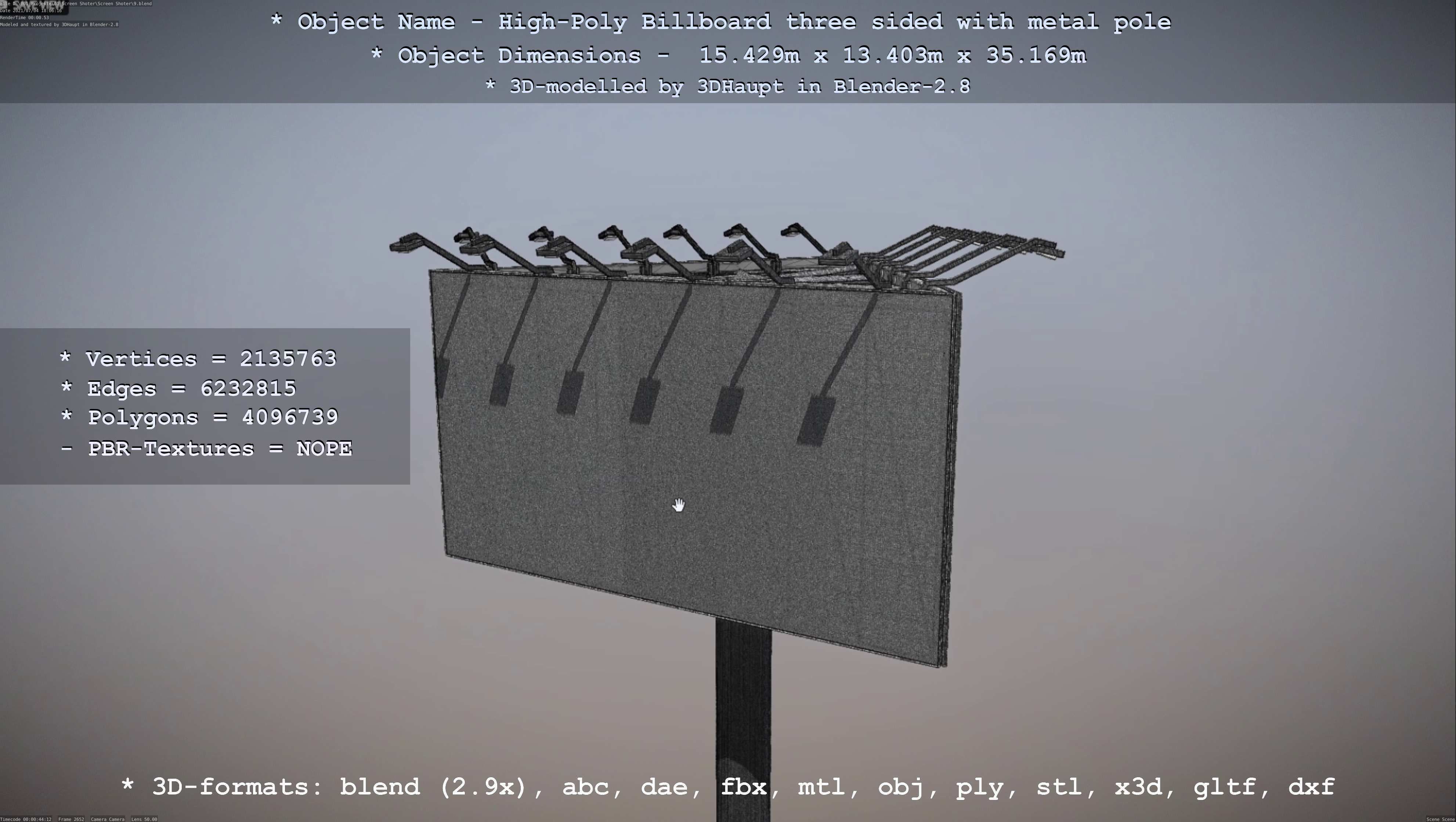 Billboard Three Sided with Metal Pole High-Poly 3D model_113
