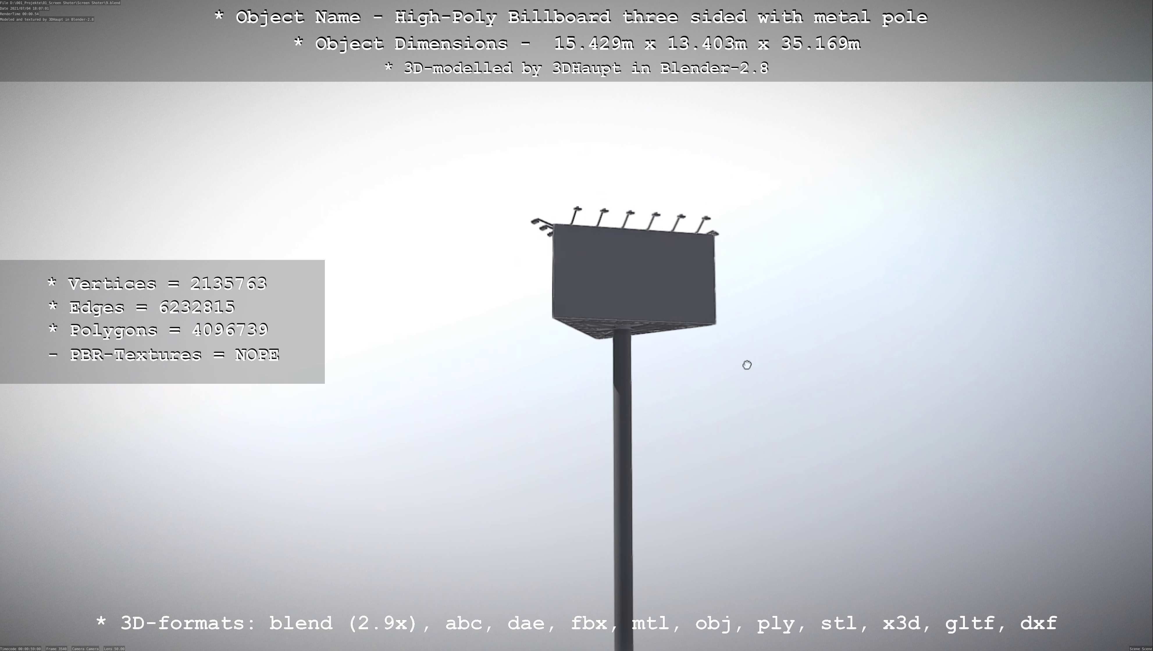 Billboard Three Sided with Metal Pole High-Poly 3D model_139