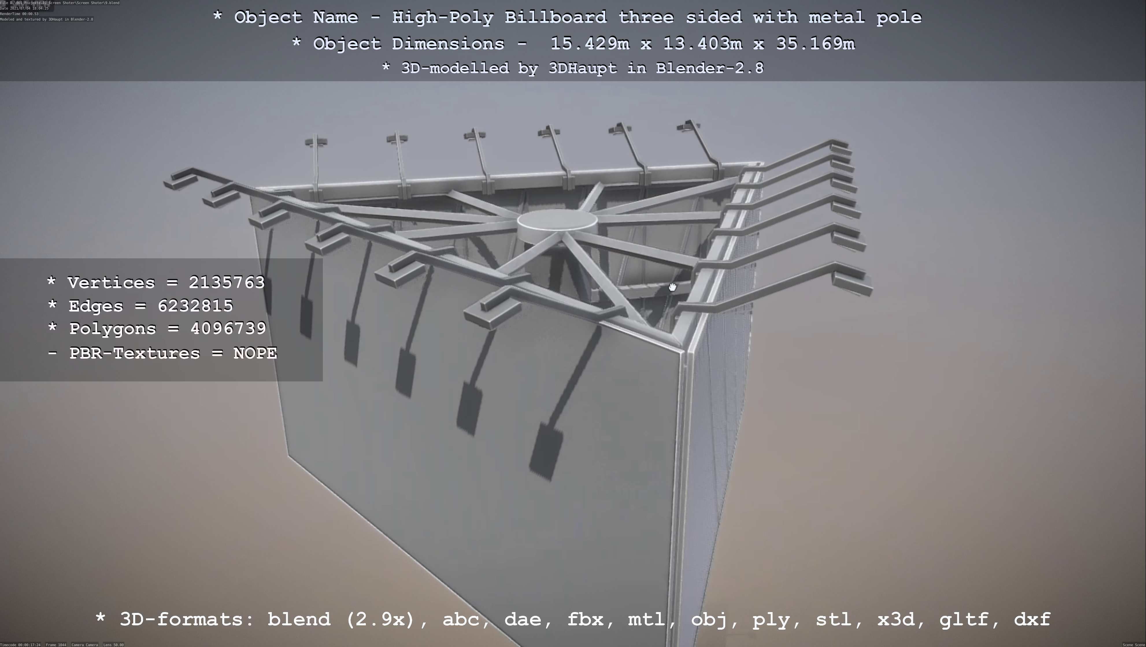 Billboard Three Sided with Metal Pole High-Poly 3D model_37