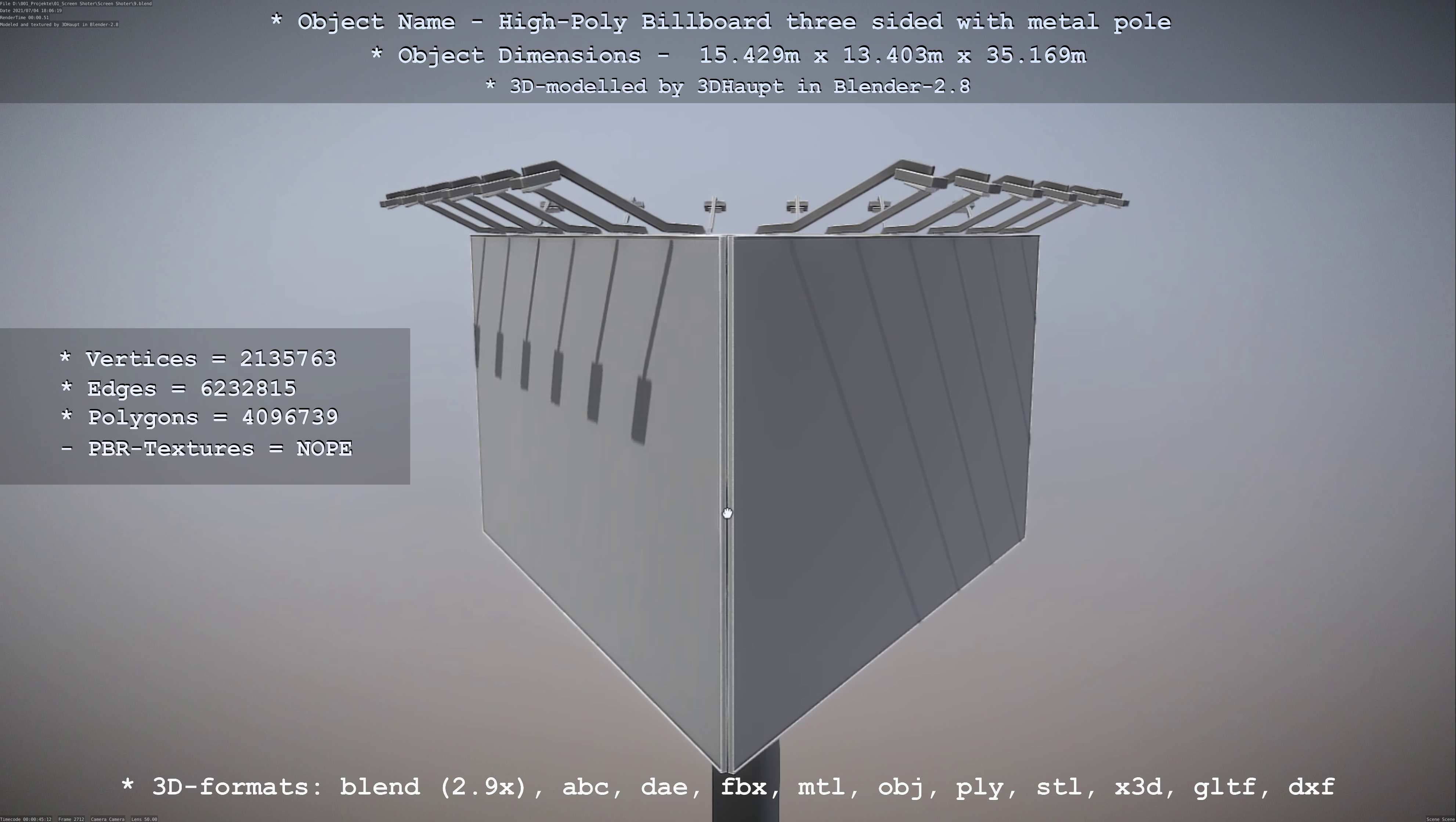 Billboard Three Sided with Metal Pole High-Poly 3D model_116