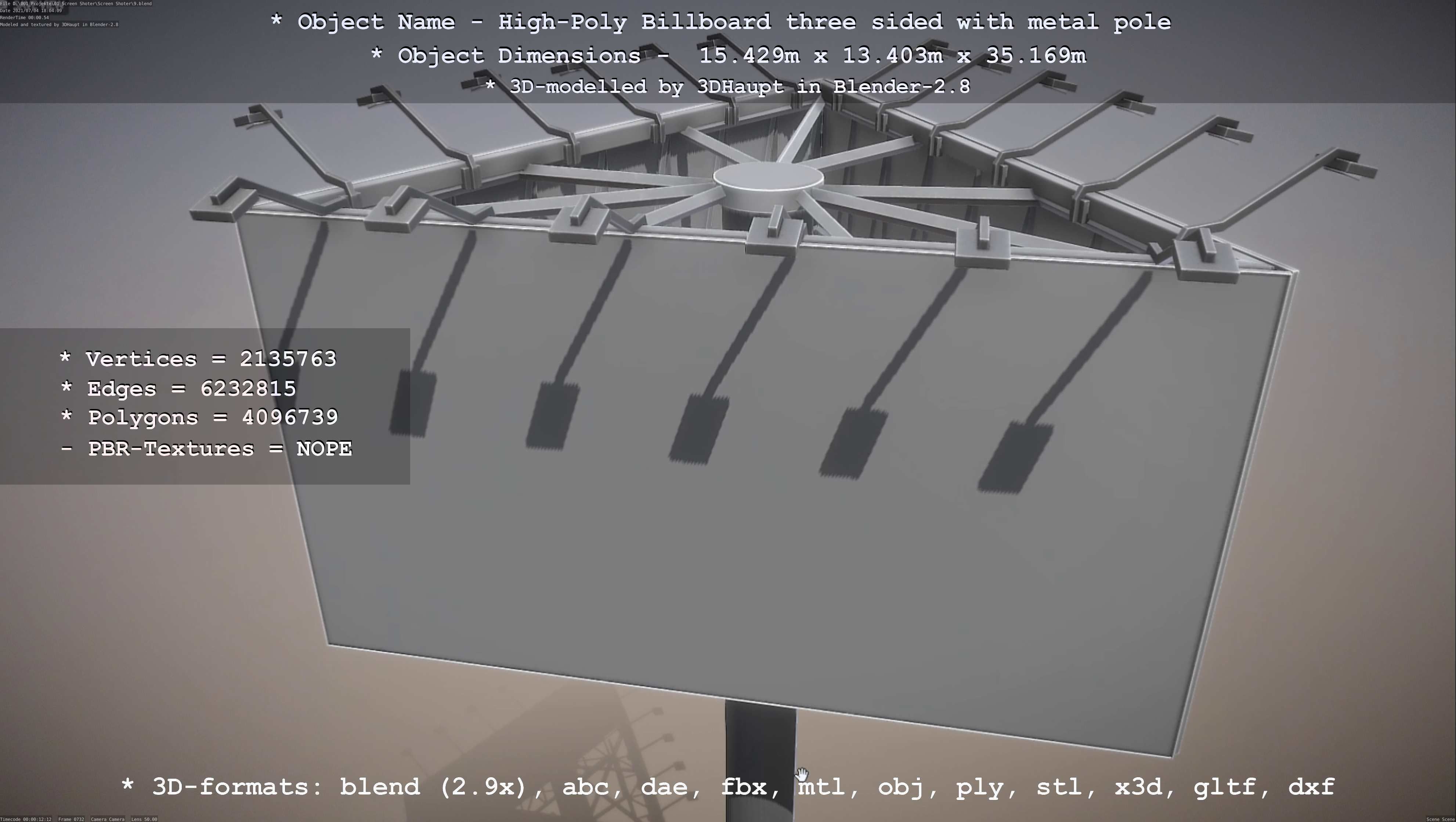 Billboard Three Sided with Metal Pole High-Poly 3D model_61