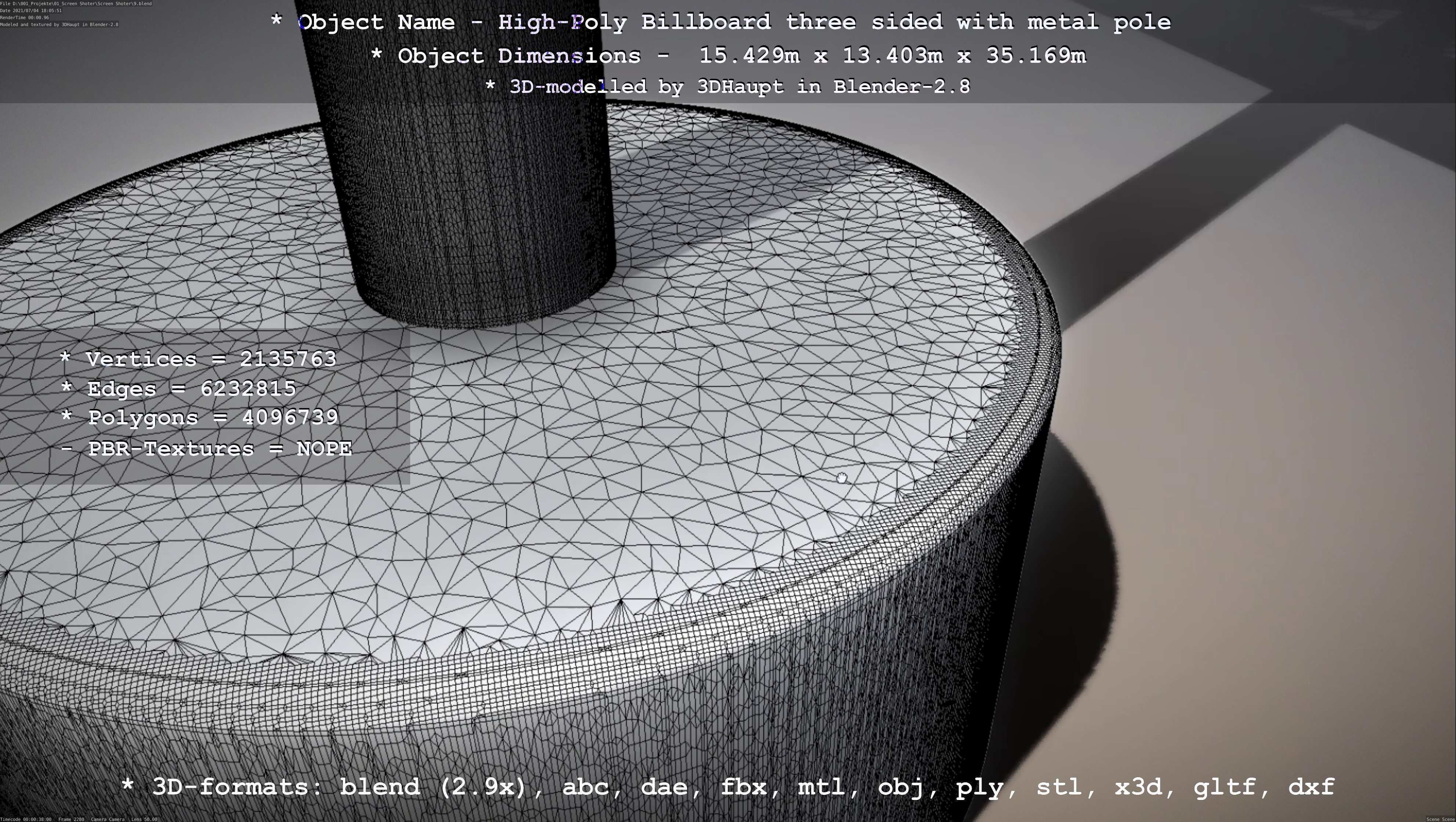 Billboard Three Sided with Metal Pole High-Poly 3D model_9