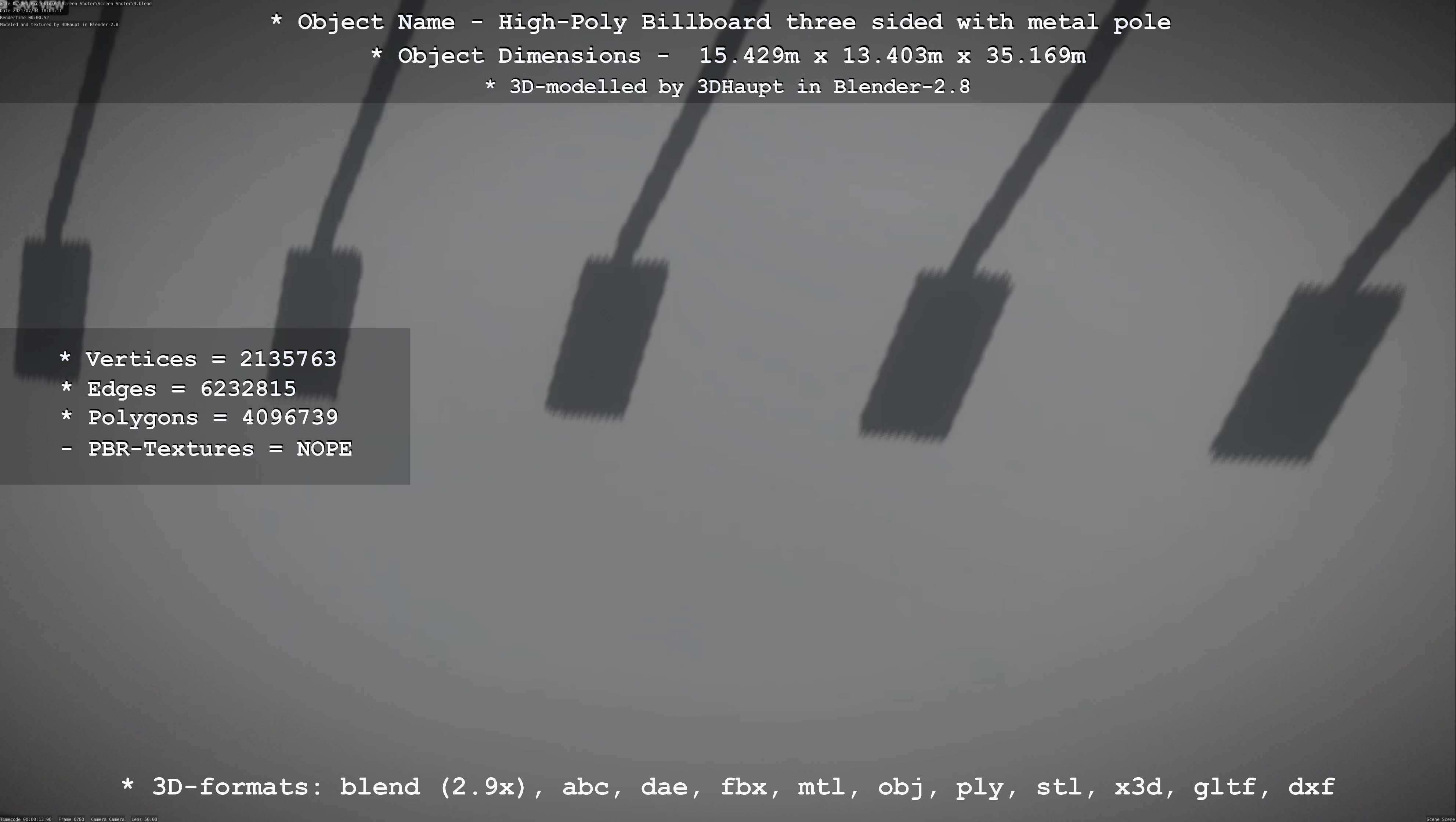 Billboard Three Sided with Metal Pole High-Poly 3D model_63