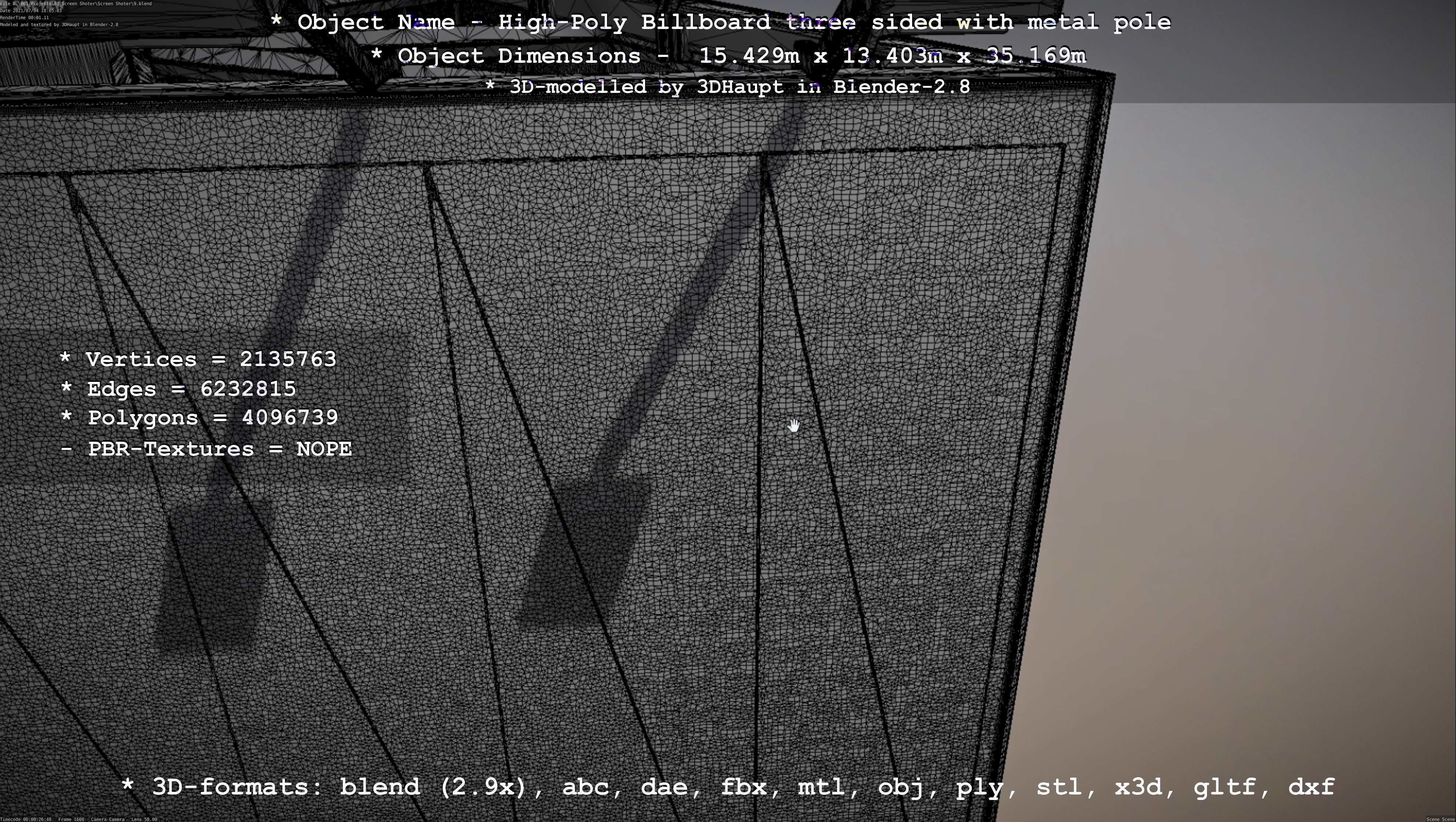 Billboard Three Sided with Metal Pole High-Poly 3D model_83