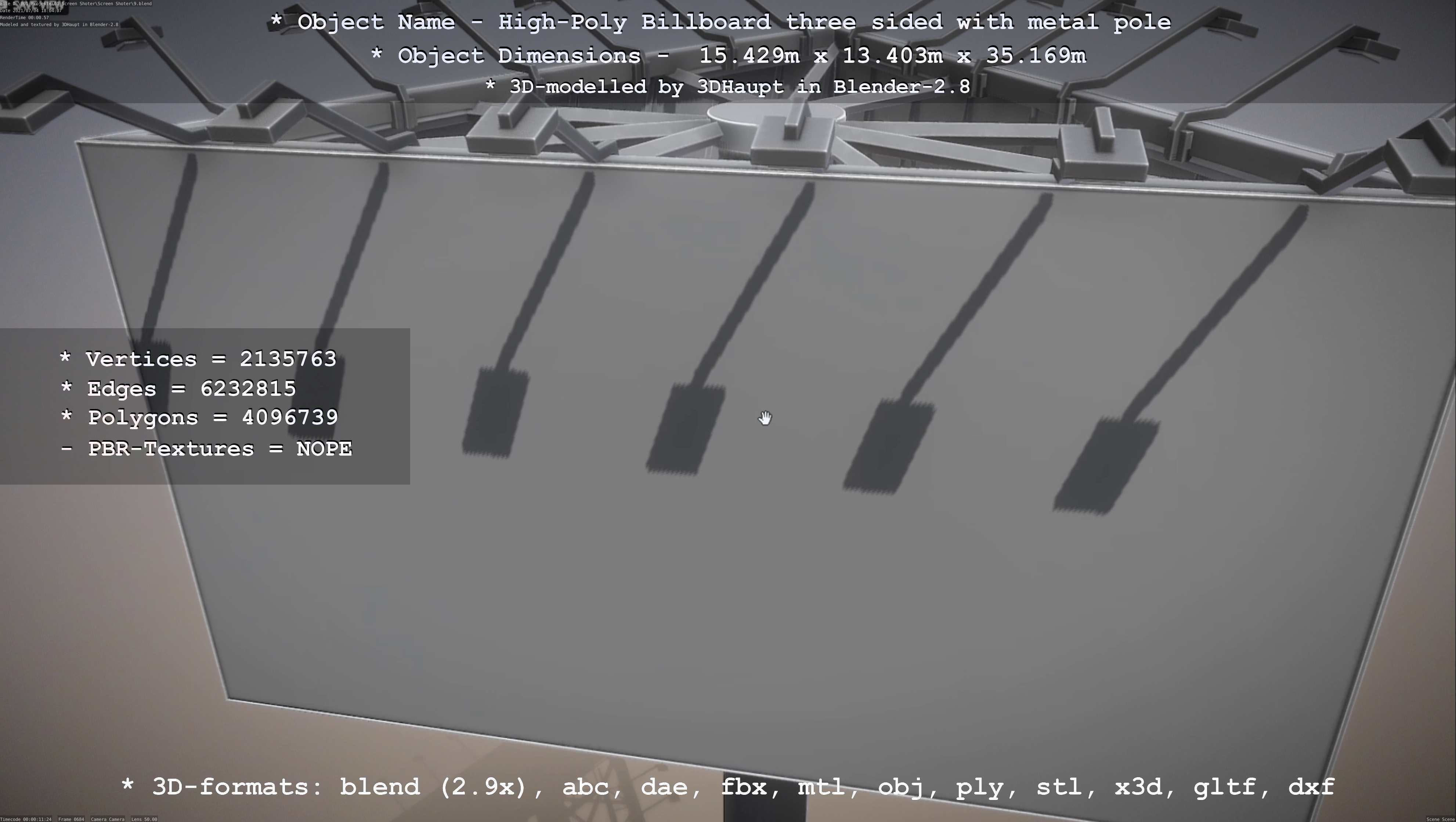 Billboard Three Sided with Metal Pole High-Poly 3D model_29