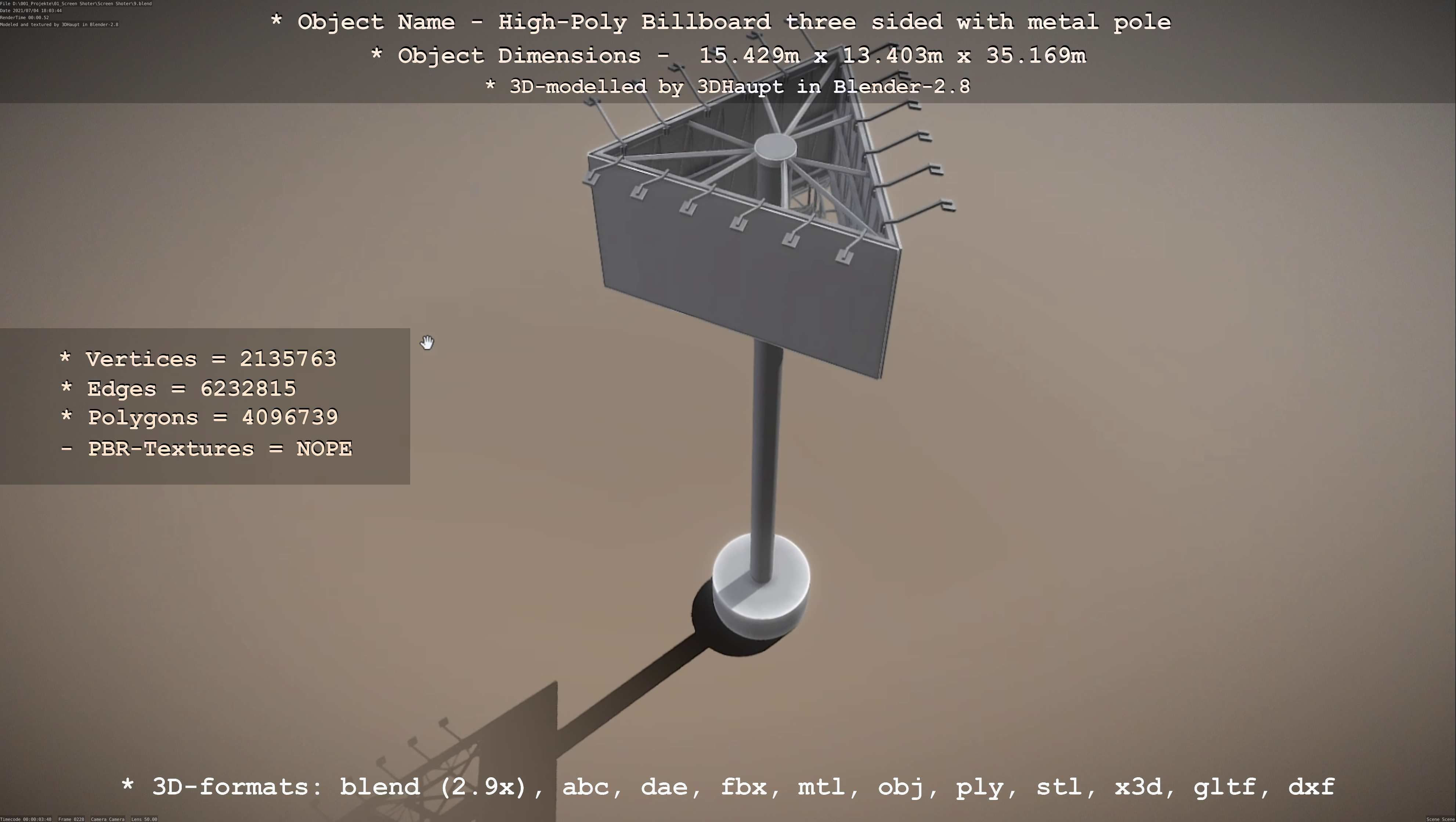 Billboard Three Sided with Metal Pole High-Poly 3D model_23