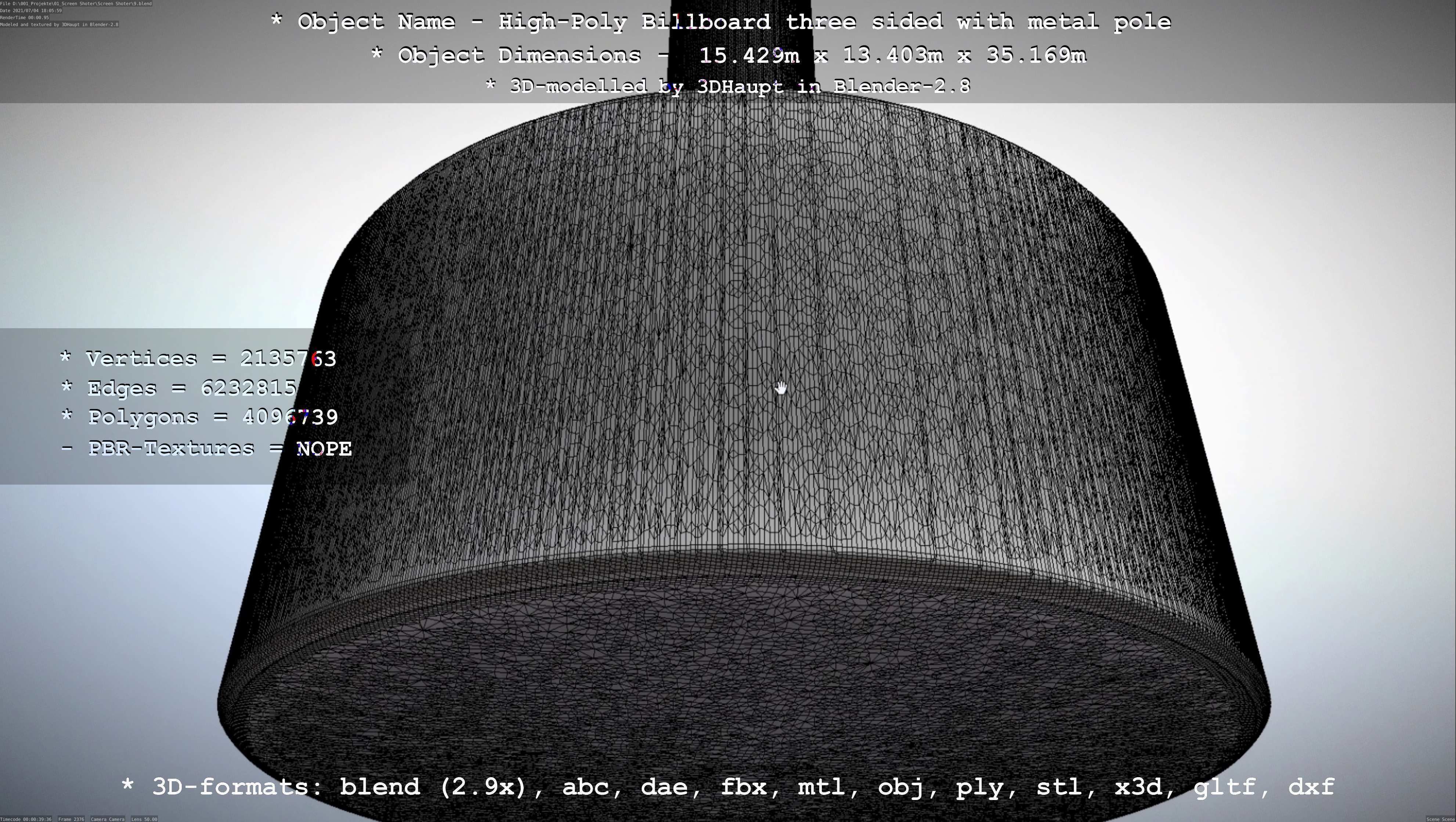 Billboard Three Sided with Metal Pole High-Poly 3D model_11