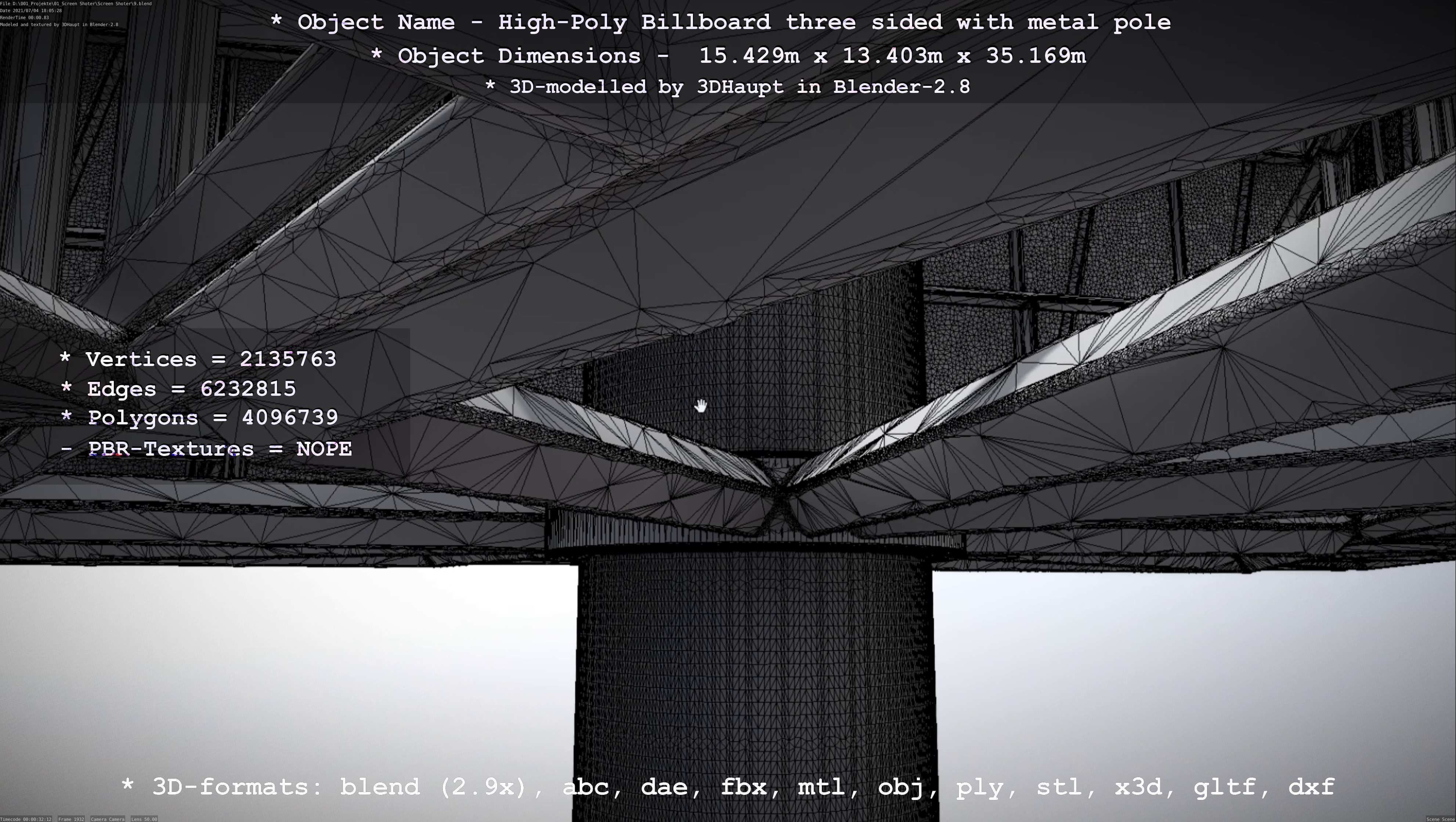 Billboard Three Sided with Metal Pole High-Poly 3D model_50