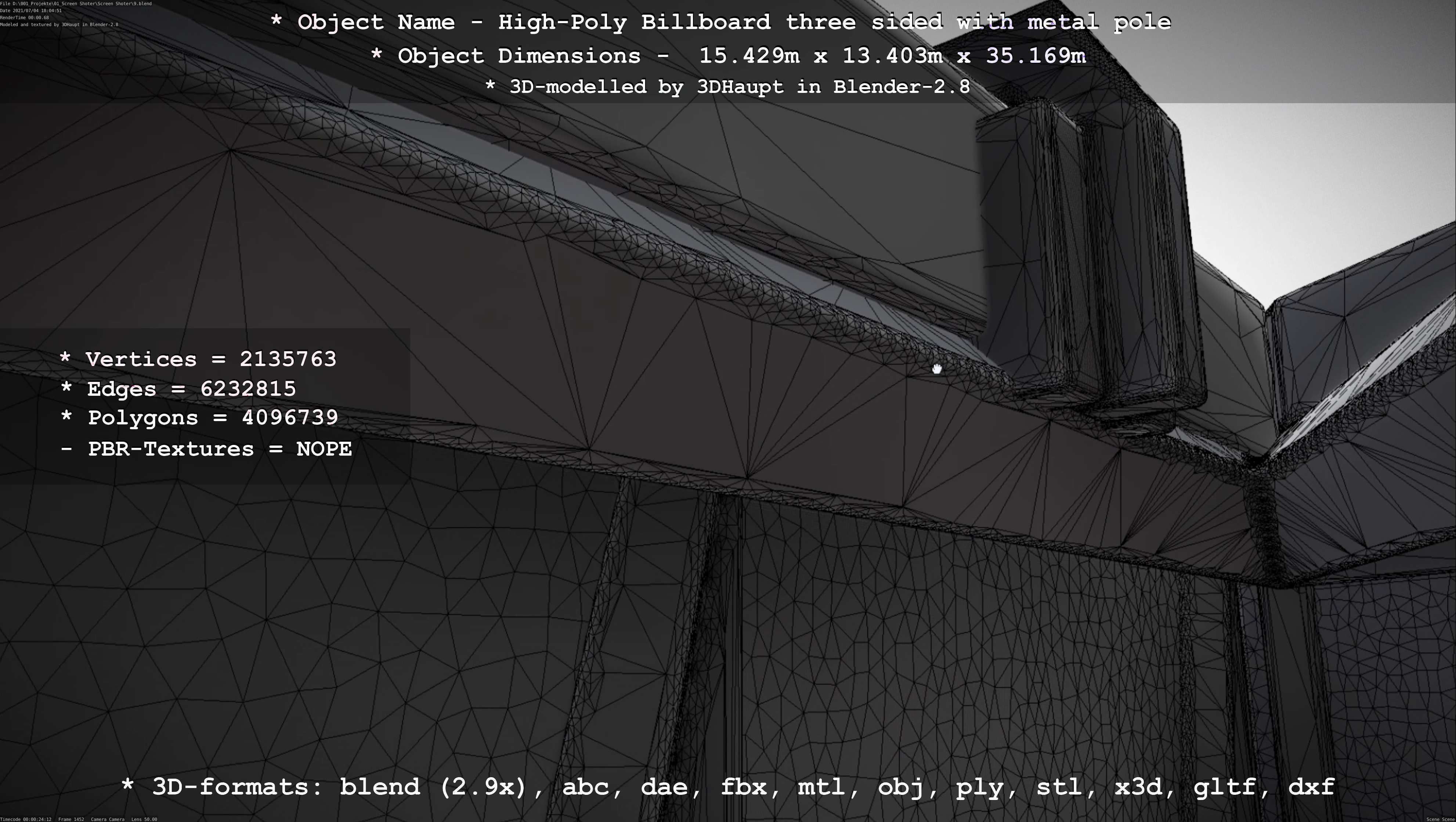 Billboard Three Sided with Metal Pole High-Poly 3D model_45