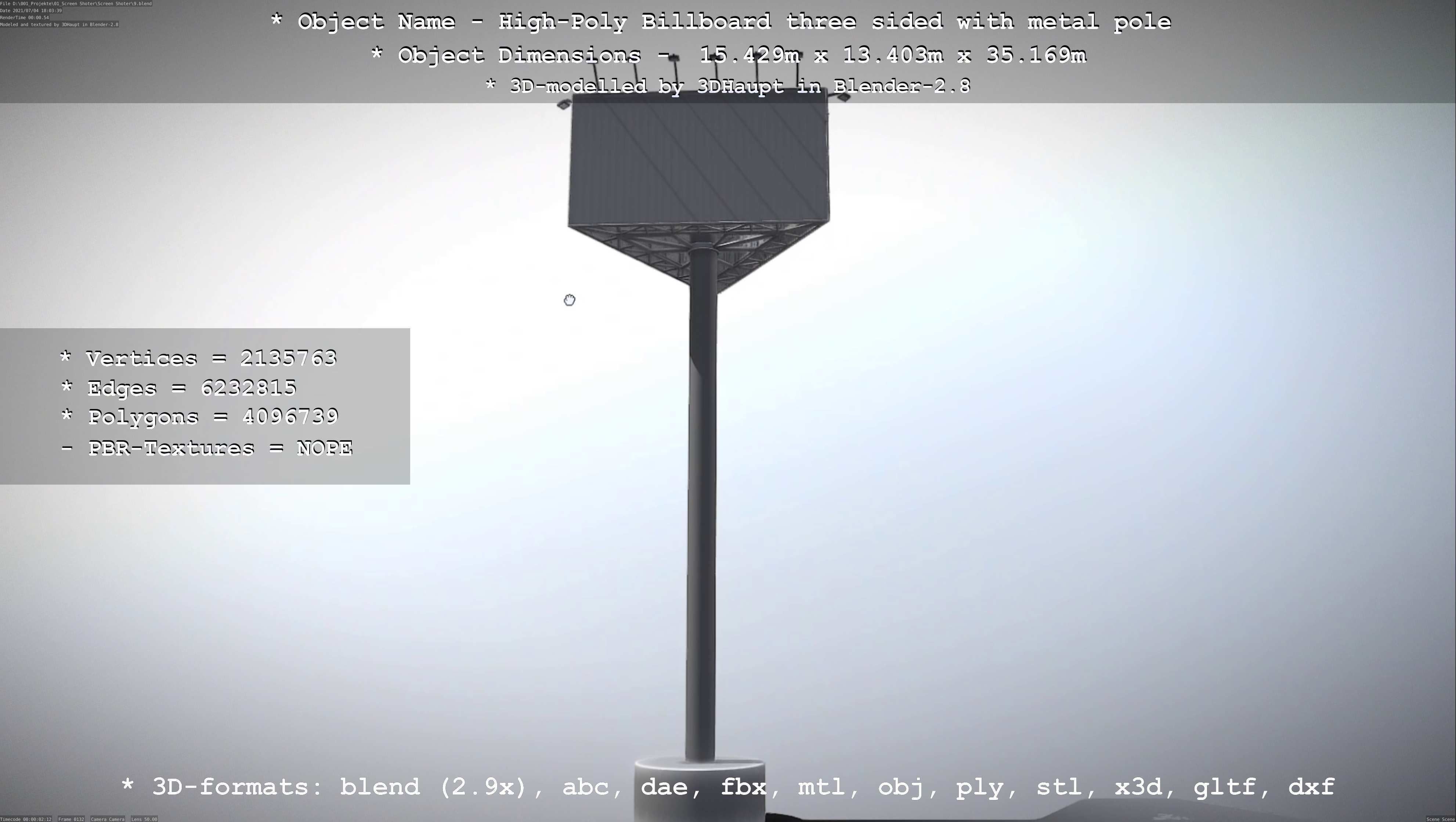 Billboard Three Sided with Metal Pole High-Poly 3D model_20