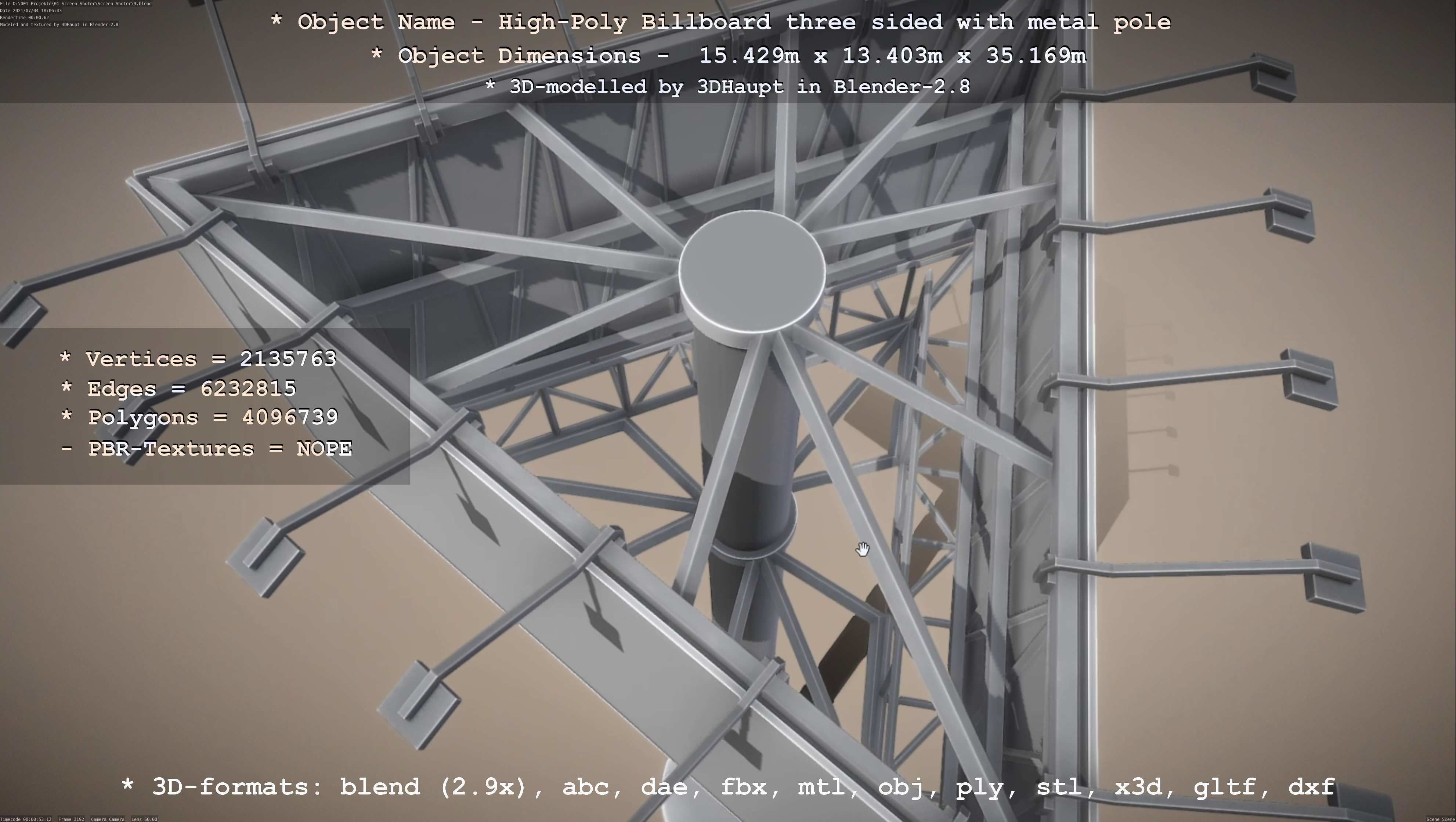 Billboard Three Sided with Metal Pole High-Poly 3D model_129