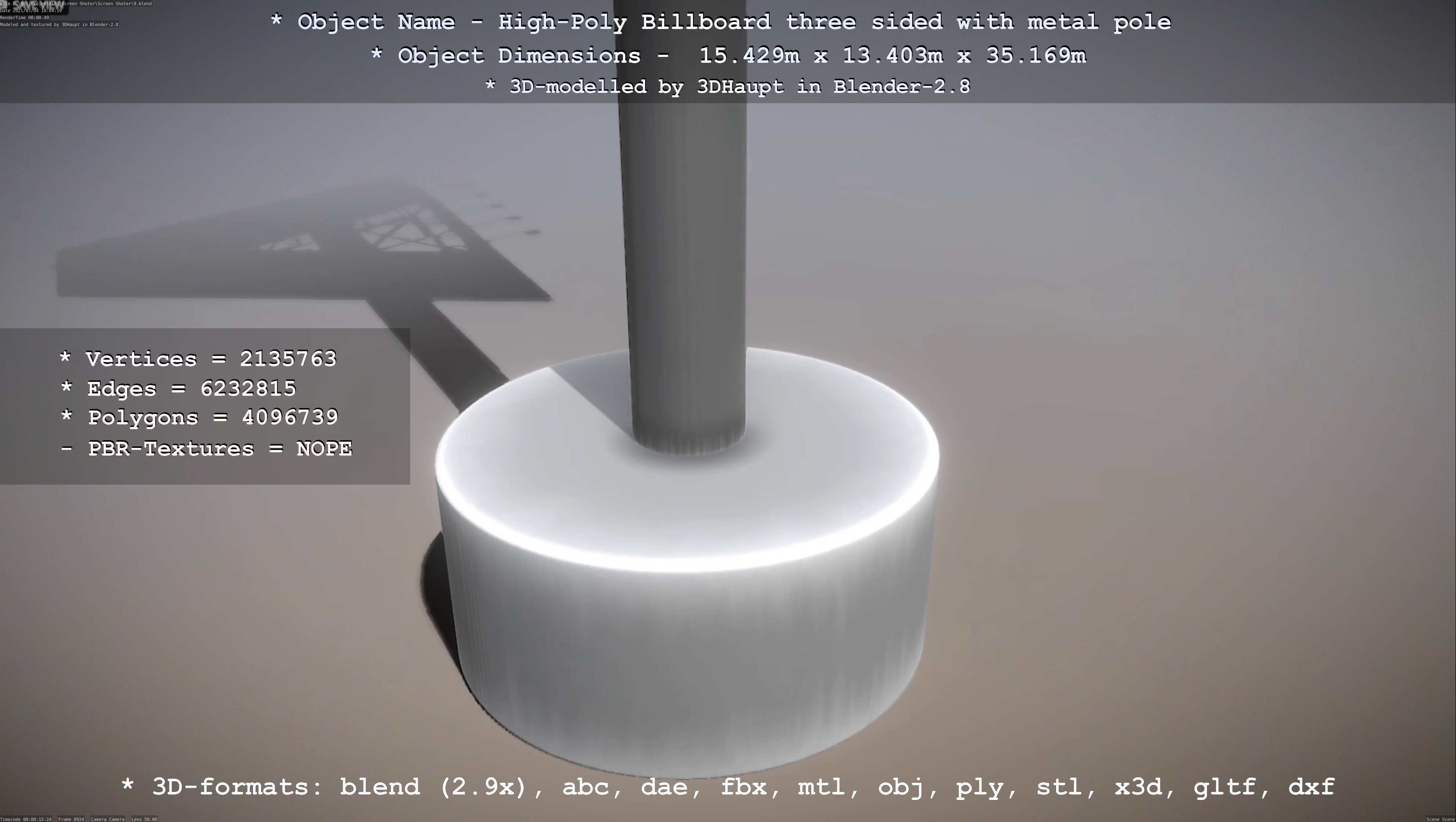 Billboard Three Sided with Metal Pole High-Poly 3D model_34