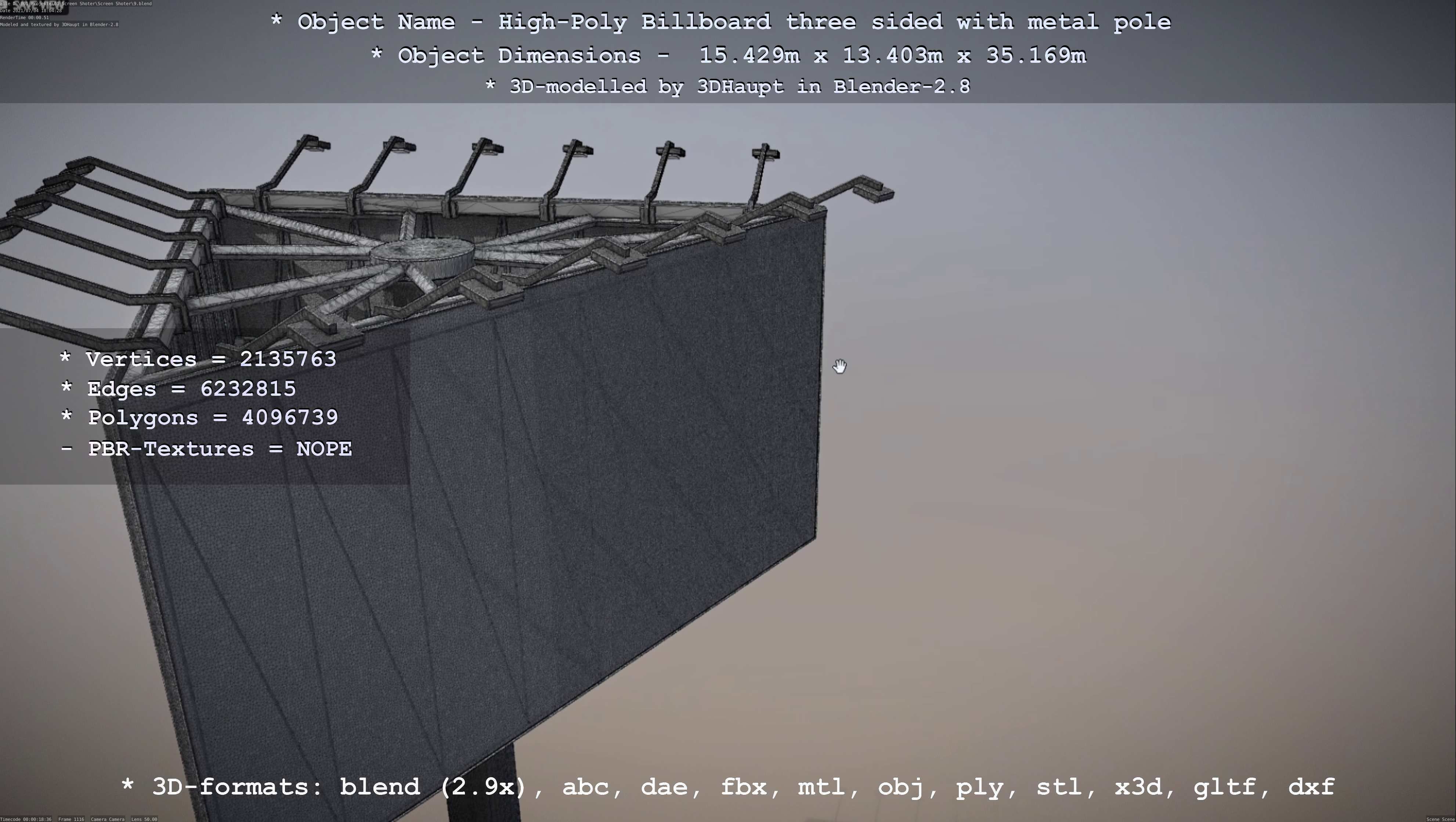 Billboard Three Sided with Metal Pole High-Poly 3D model_72