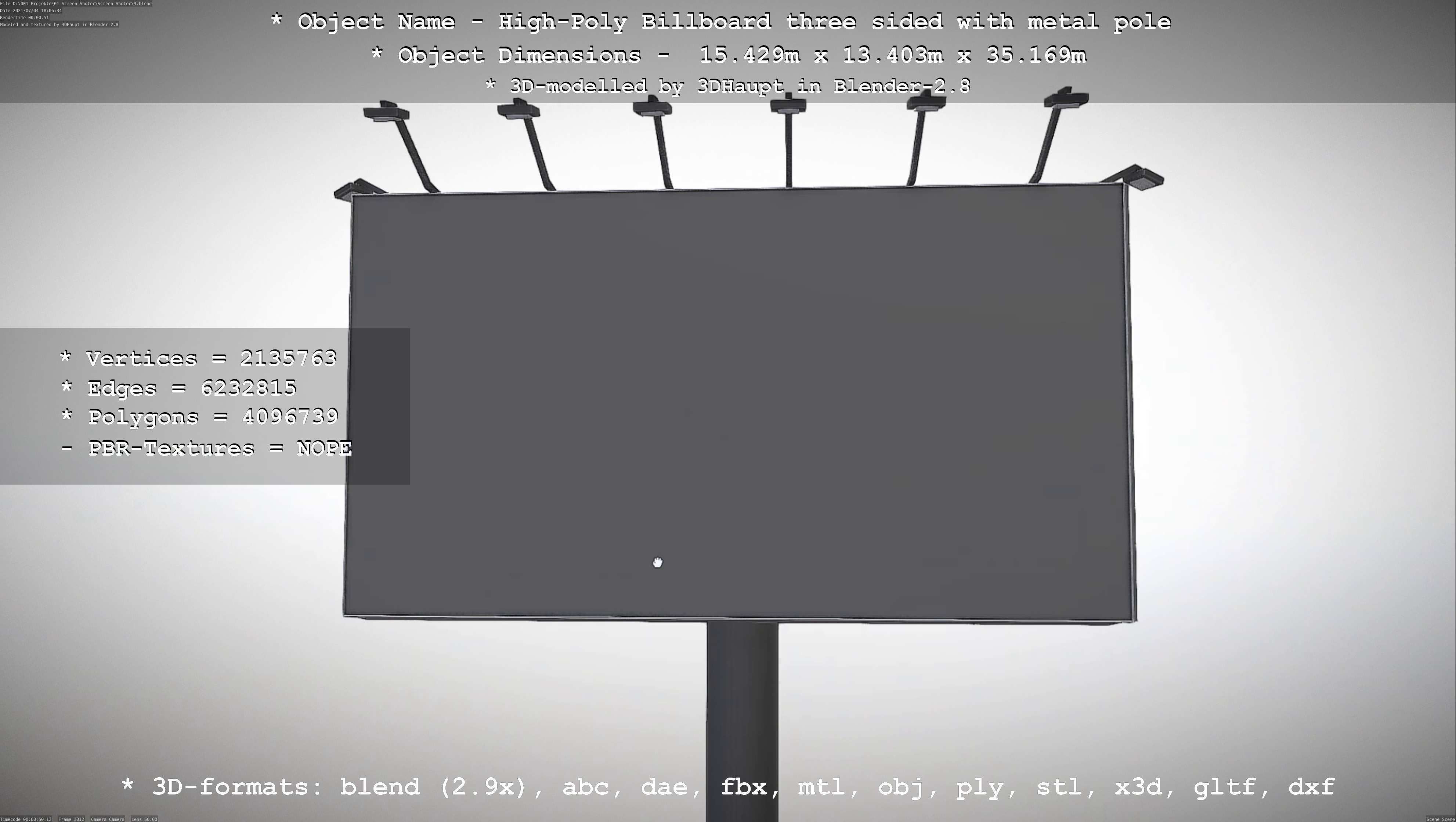 Billboard Three Sided with Metal Pole High-Poly 3D model_122