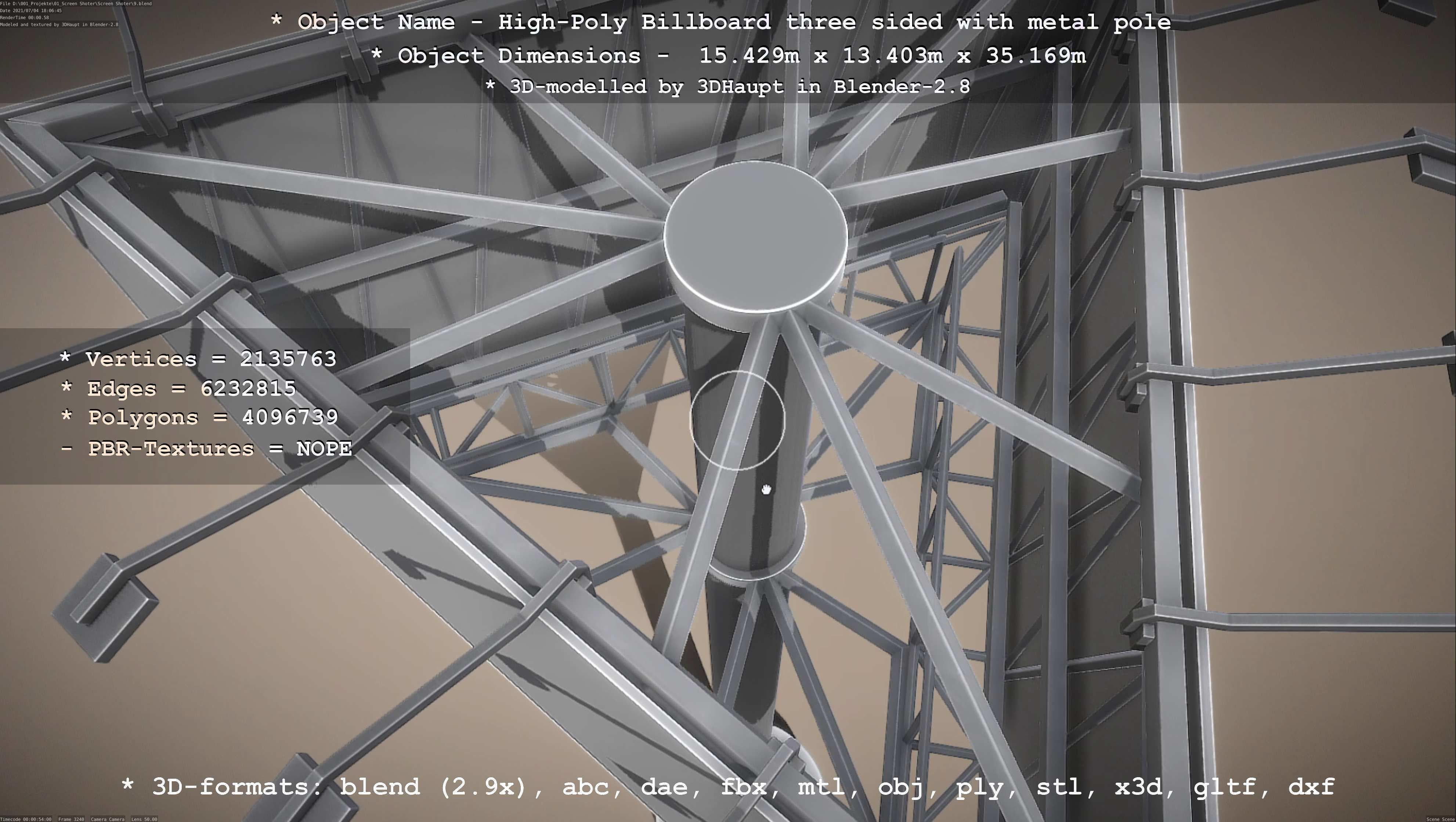 Billboard Three Sided with Metal Pole High-Poly 3D model_132