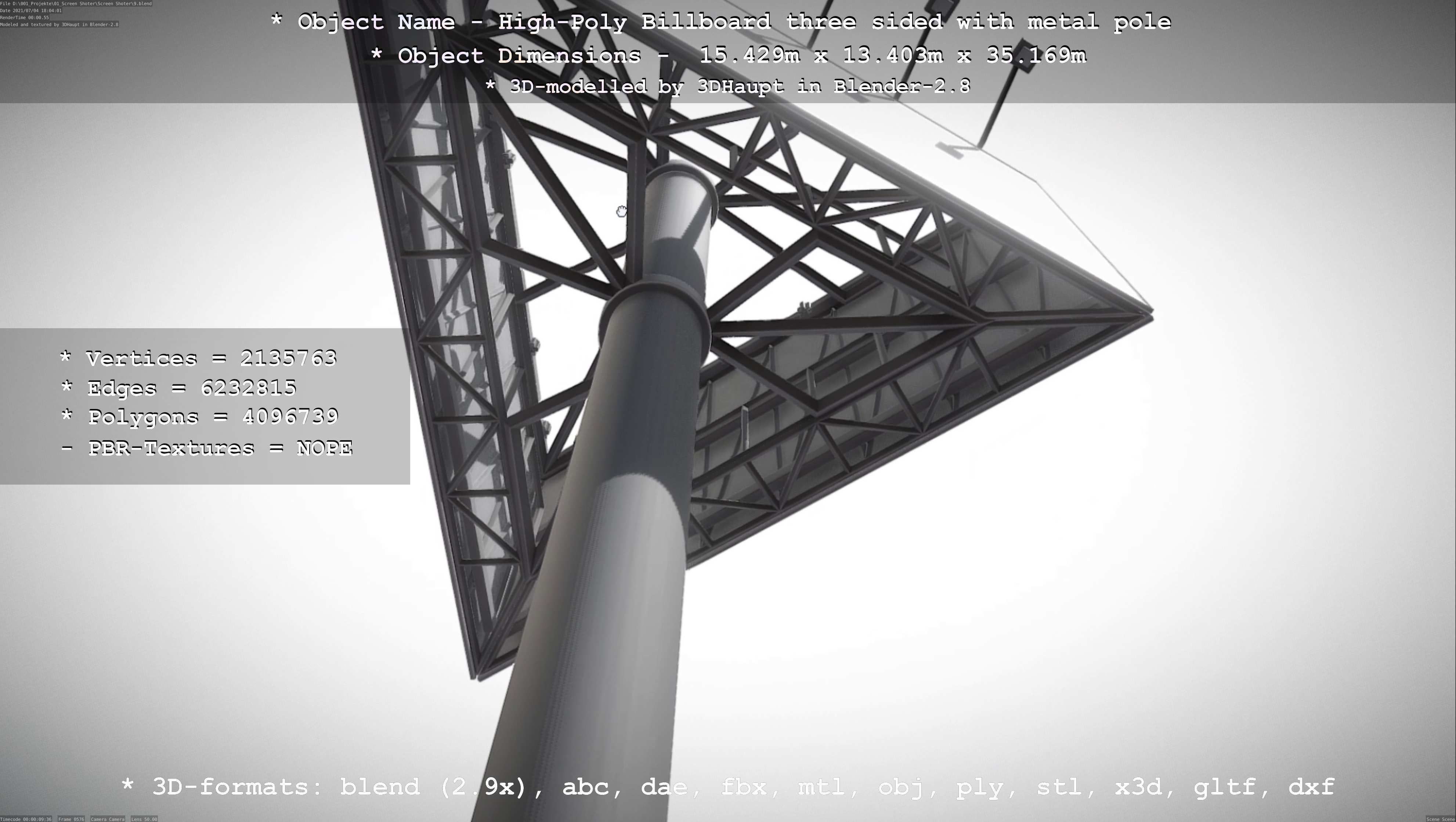 Billboard Three Sided with Metal Pole High-Poly 3D model_27