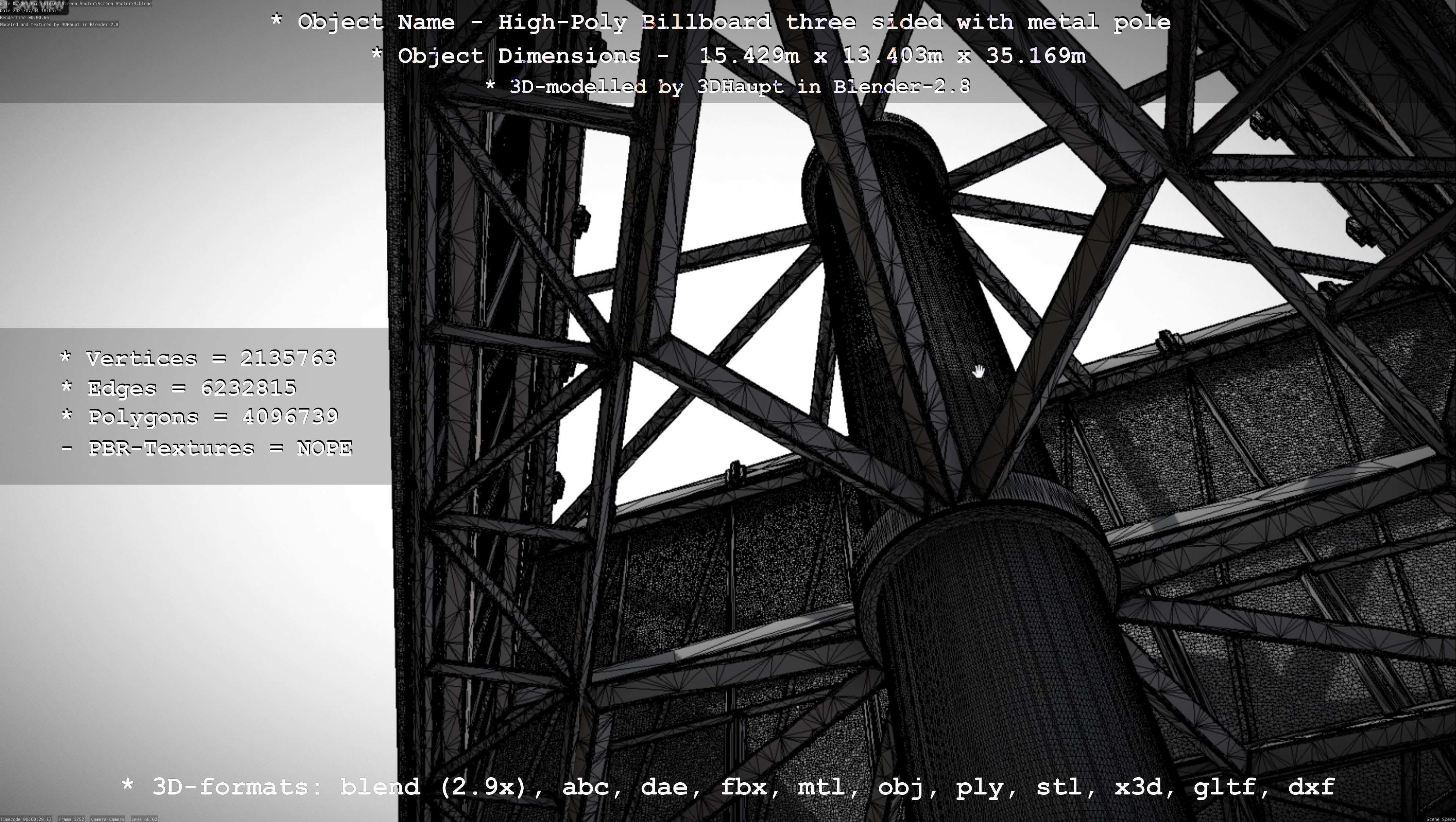 Billboard Three Sided with Metal Pole High-Poly 3D model_16