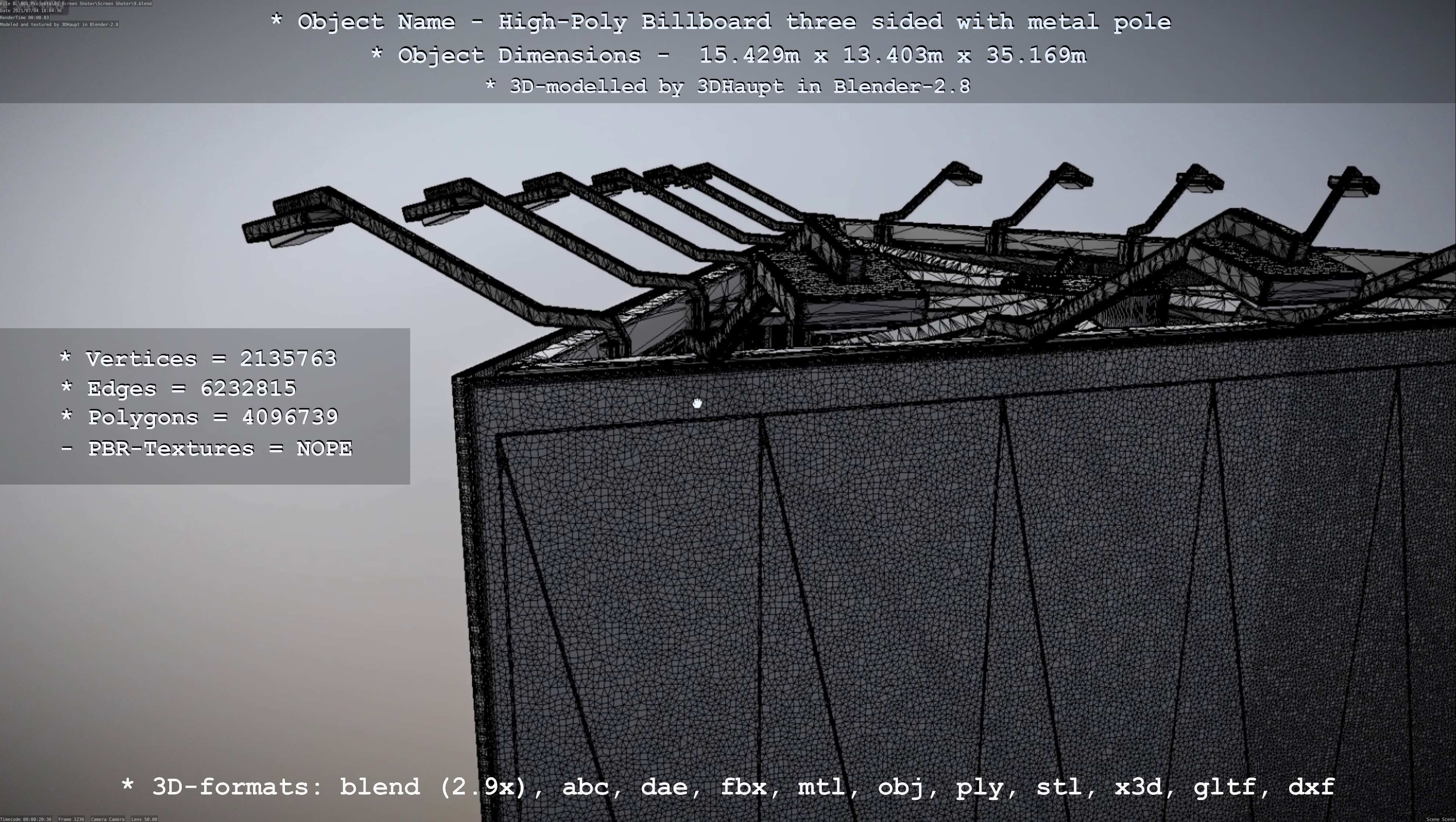 Billboard Three Sided with Metal Pole High-Poly 3D model_40