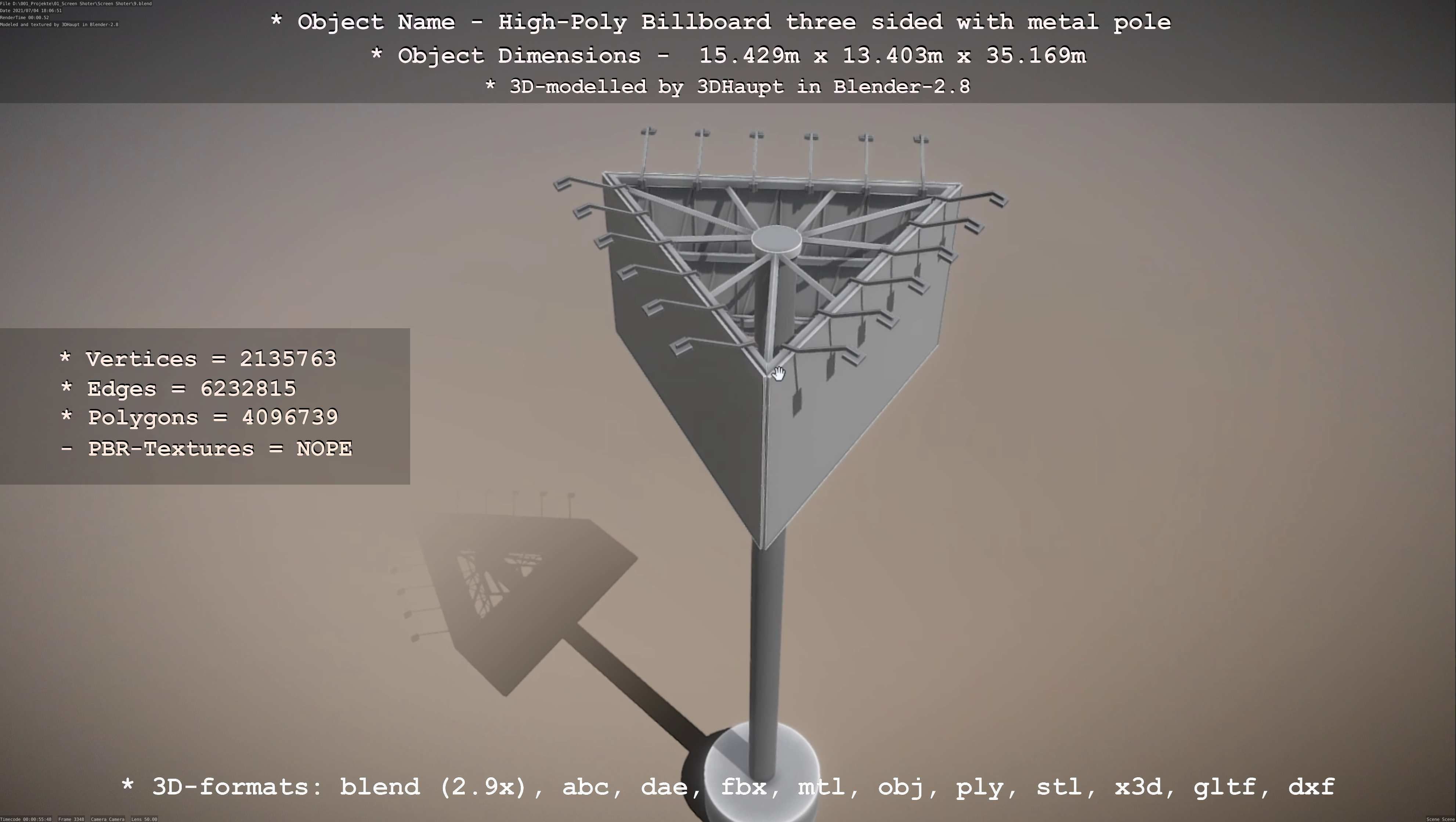 Billboard Three Sided with Metal Pole High-Poly 3D model_4