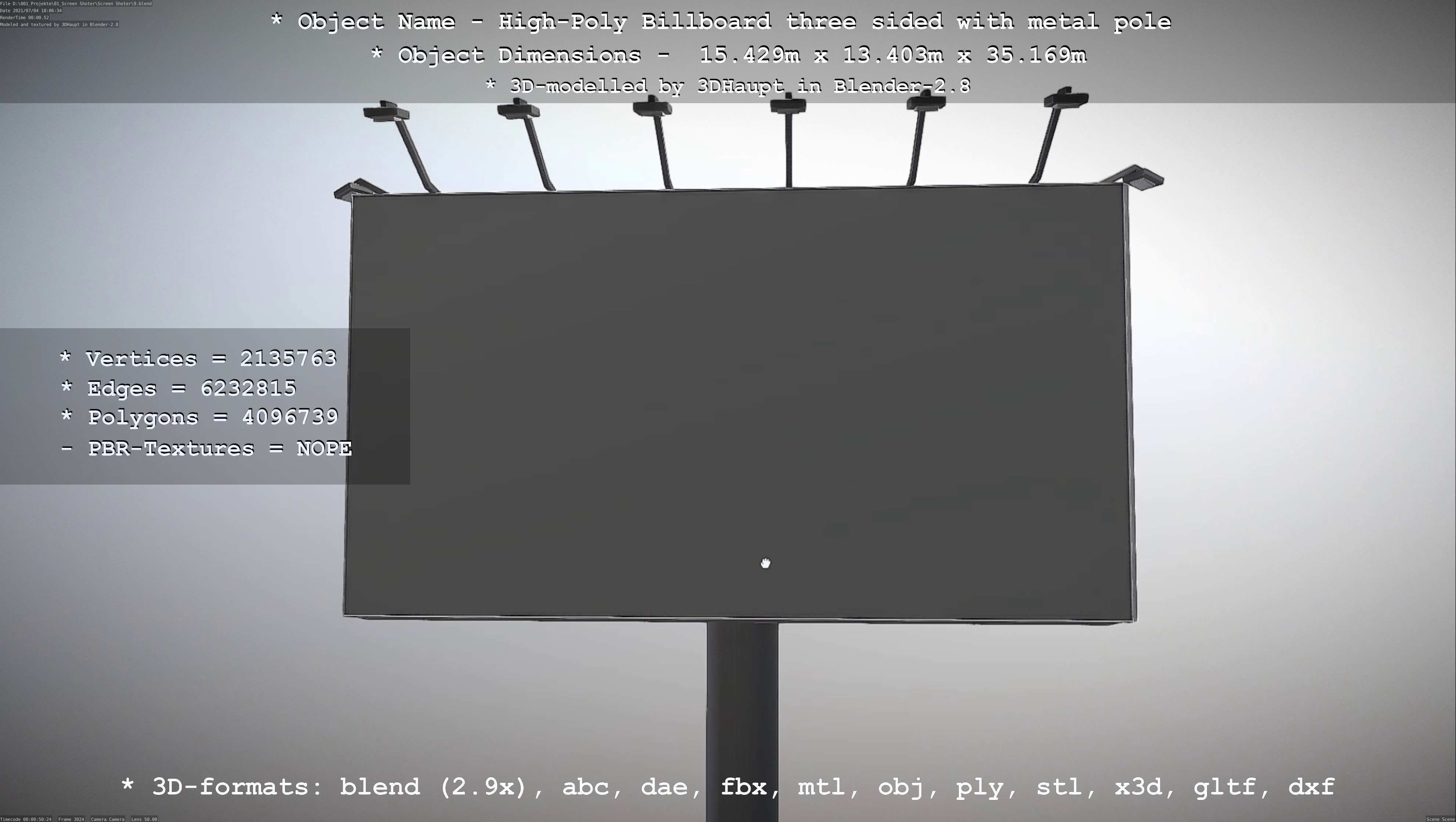 Billboard Three Sided with Metal Pole High-Poly 3D model_123