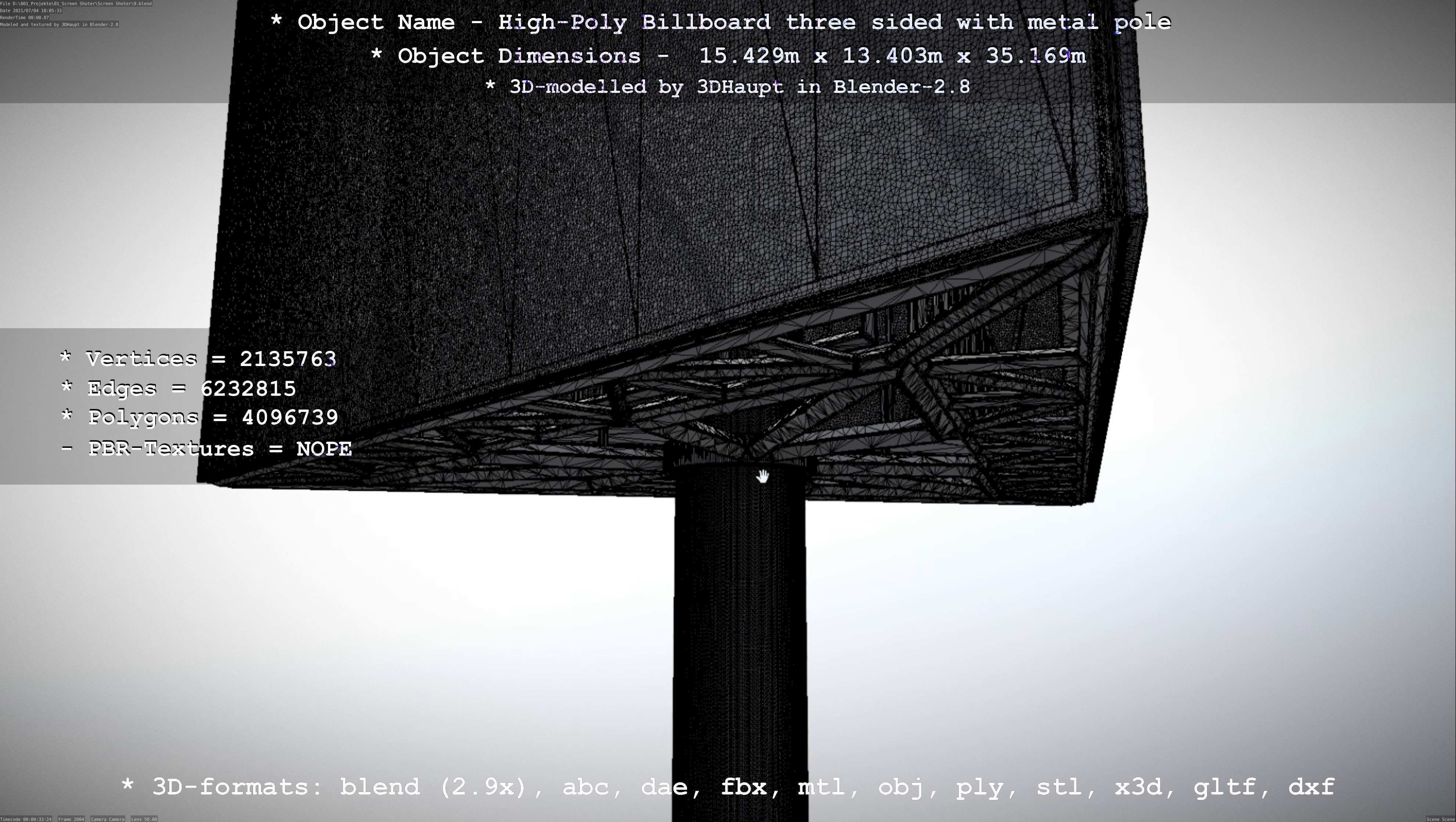 Billboard Three Sided with Metal Pole High-Poly 3D model_92