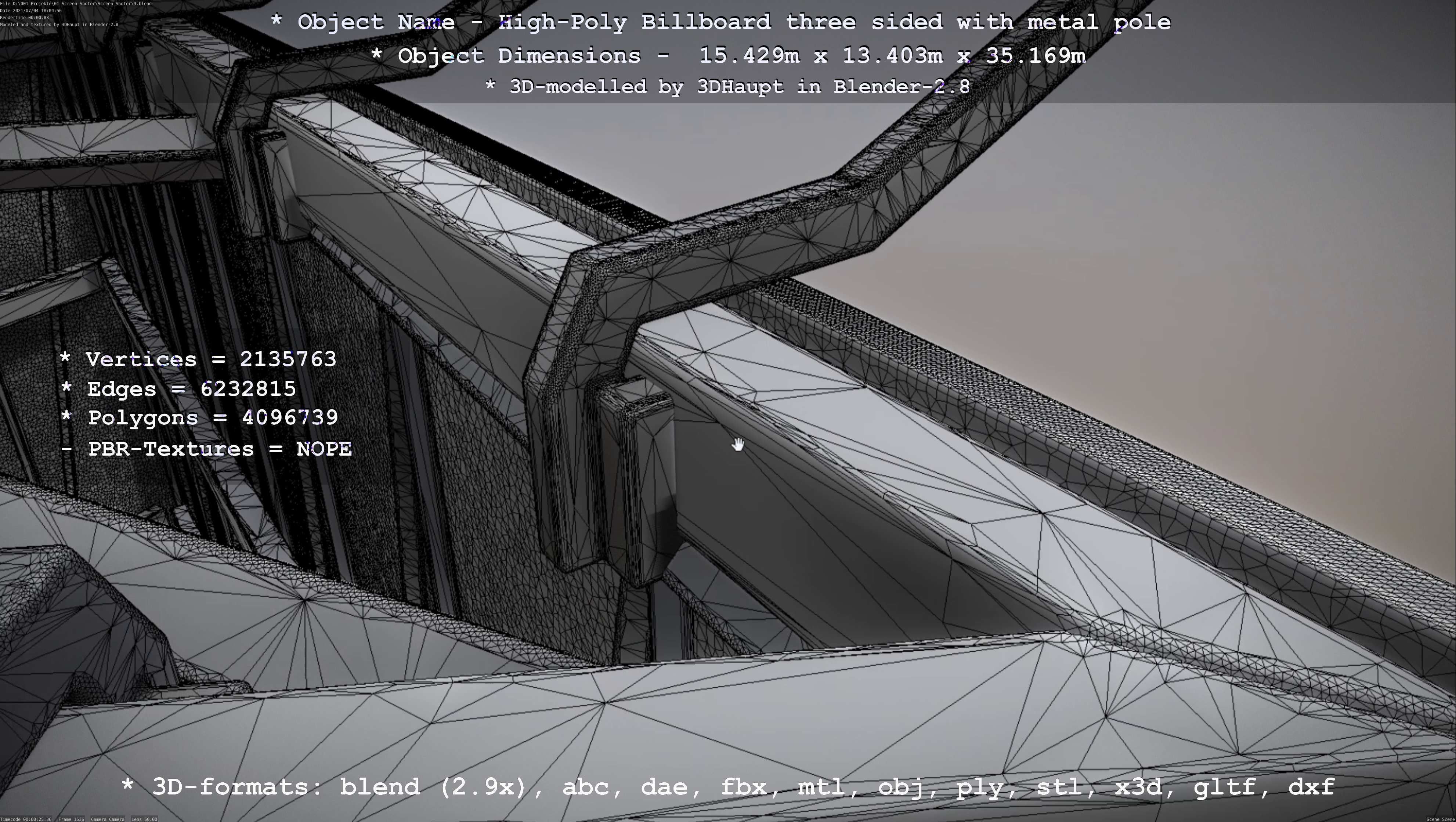 Billboard Three Sided with Metal Pole High-Poly 3D model_82