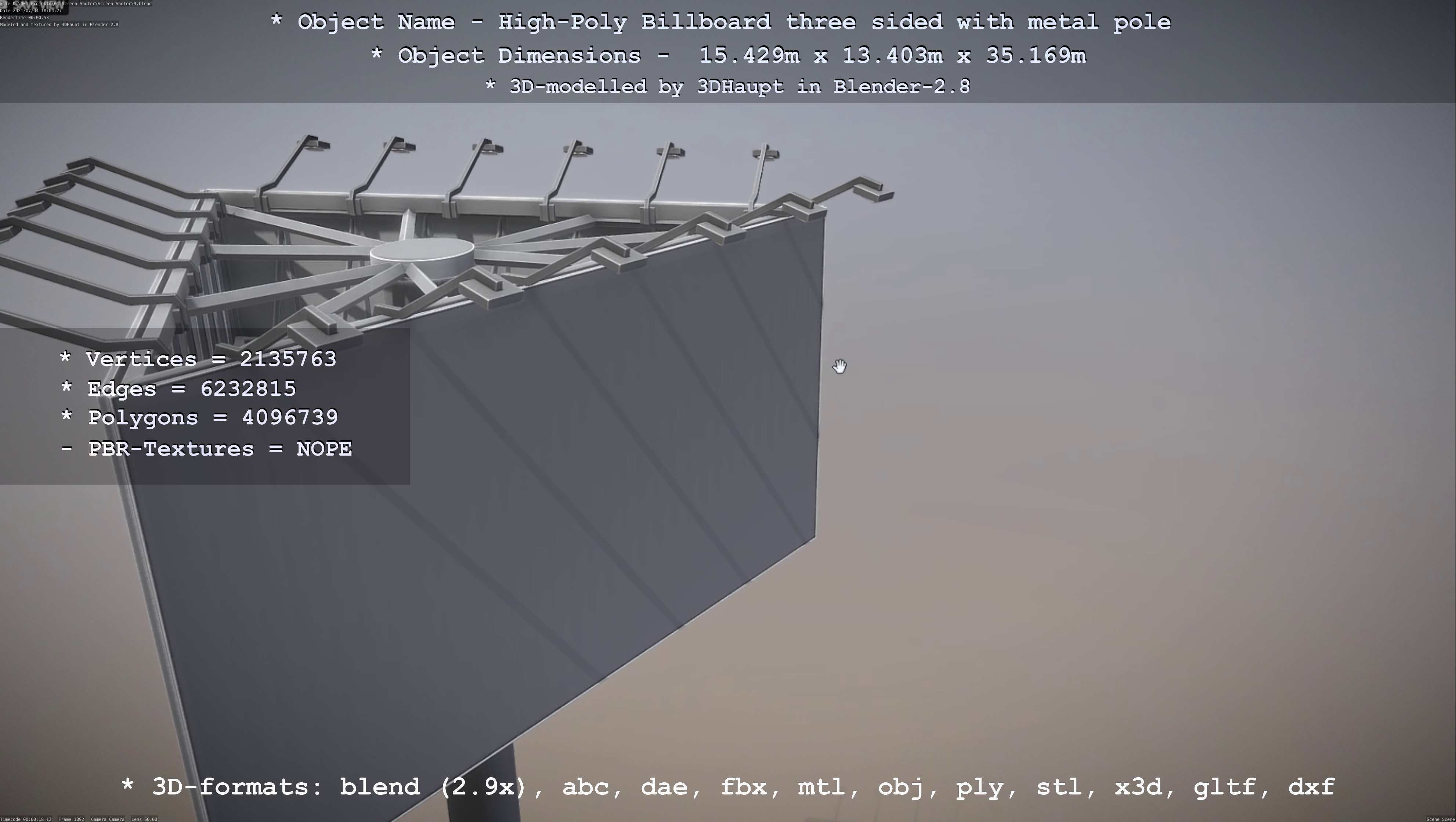 Billboard Three Sided with Metal Pole High-Poly 3D model_38