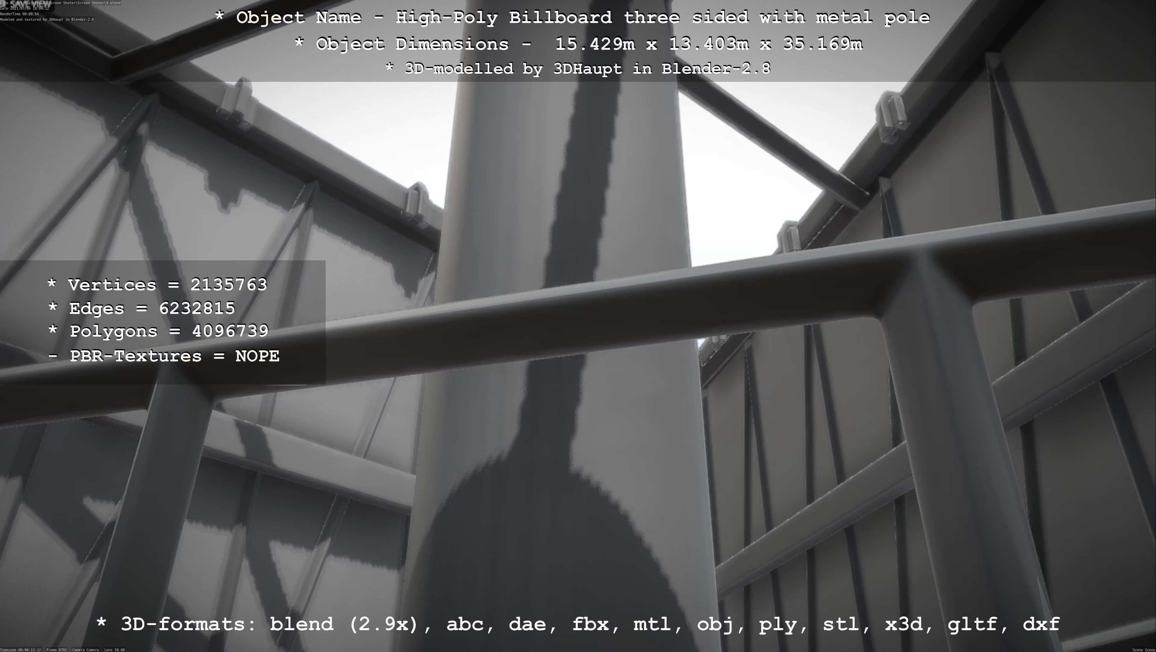 Billboard Three Sided with Metal Pole High-Poly 3D model_31