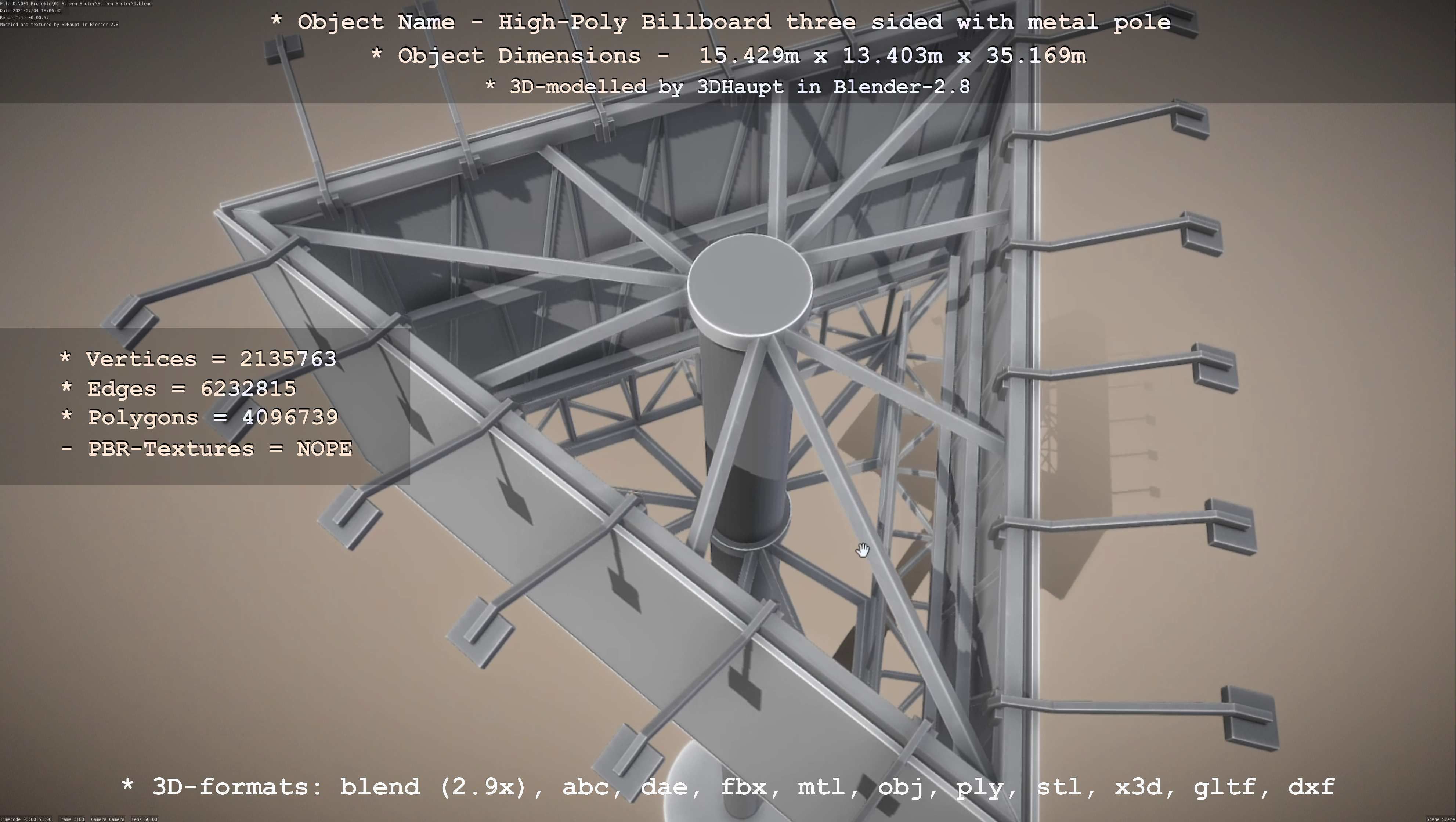 Billboard Three Sided with Metal Pole High-Poly 3D model_128