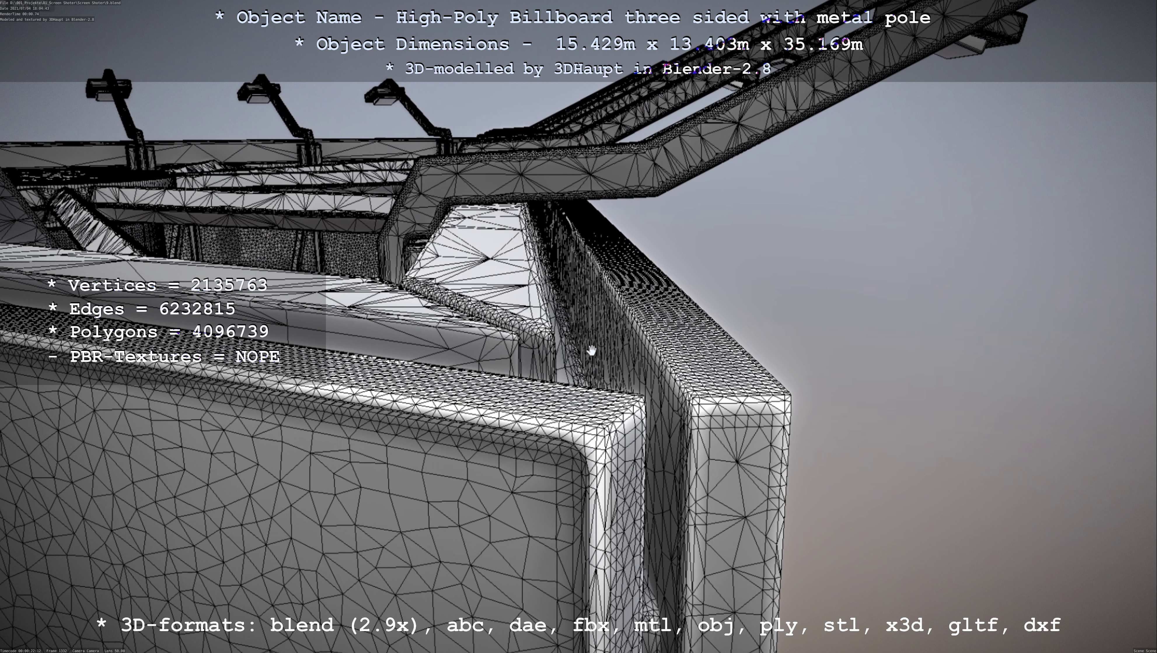 Billboard Three Sided with Metal Pole High-Poly 3D model_42