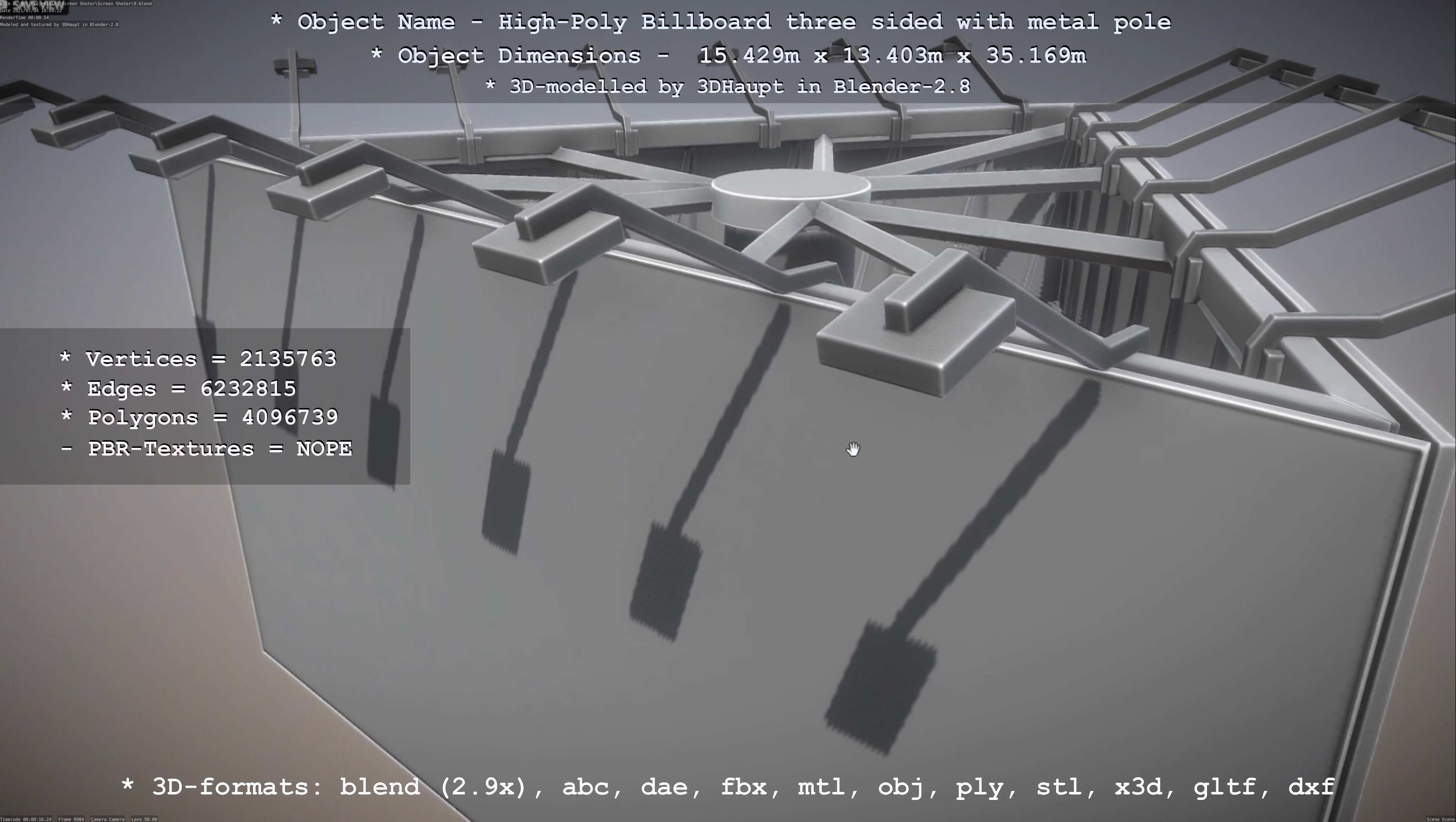 Billboard Three Sided with Metal Pole High-Poly 3D model_36